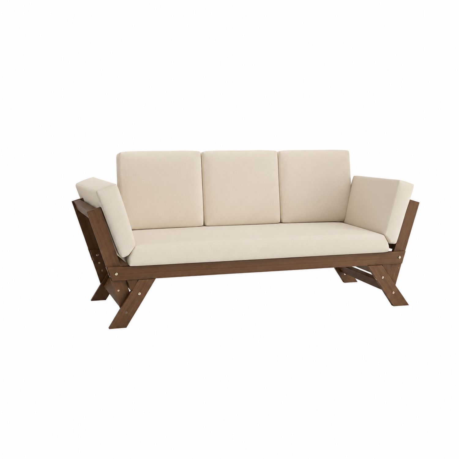 Holz Outdoor-Sofa mit Polyesterkissen Braun/Beige