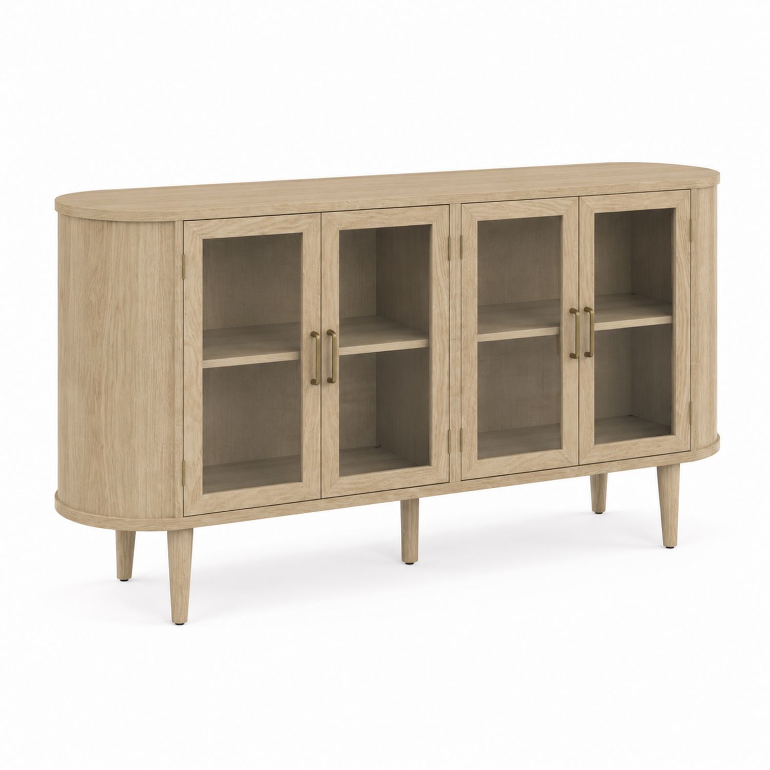 Sideboard aus Eichenholz mit Glastüren und Metallgriffen, 160x80x40 cm