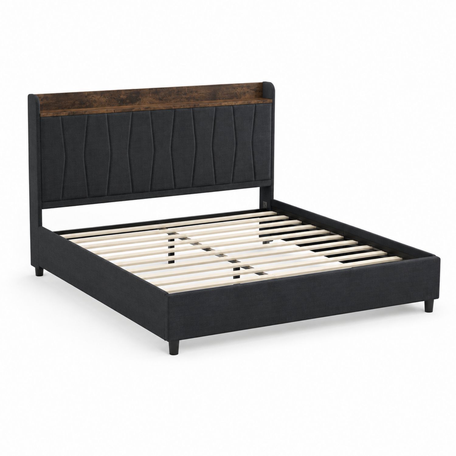 Doppelbett 200x160 cm Textilholz Dunkelgrau