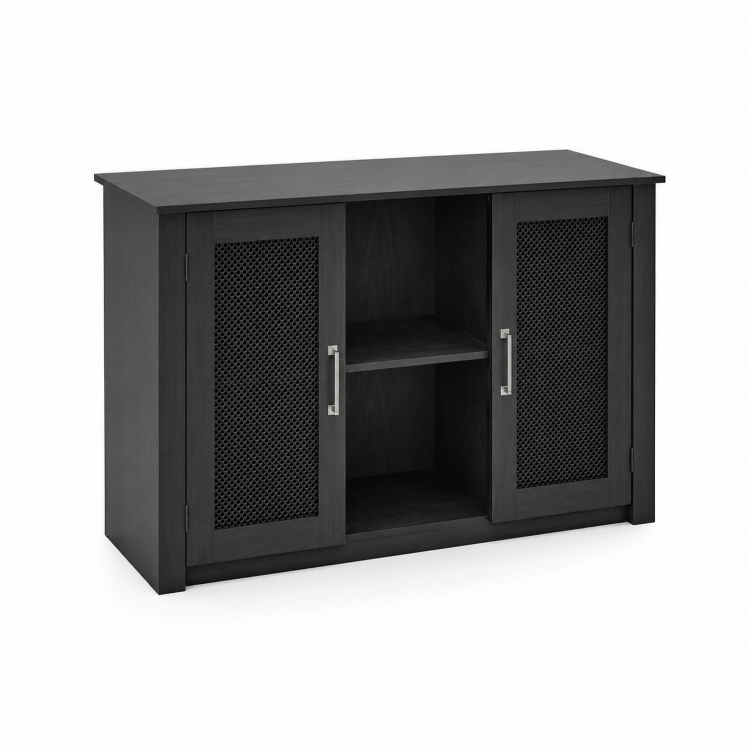 Schrank aus MDF mit Metallgittertüren Schwarz 80x40x76 cm