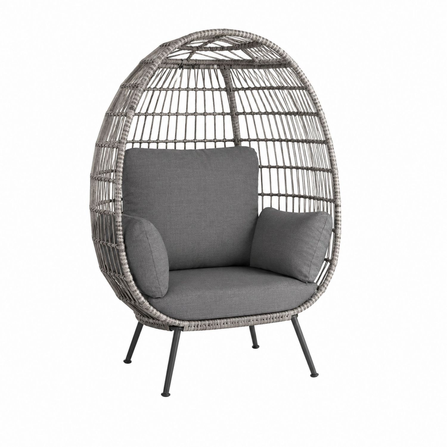 Gartenstuhl aus Polyrattan Grau mit Kissen