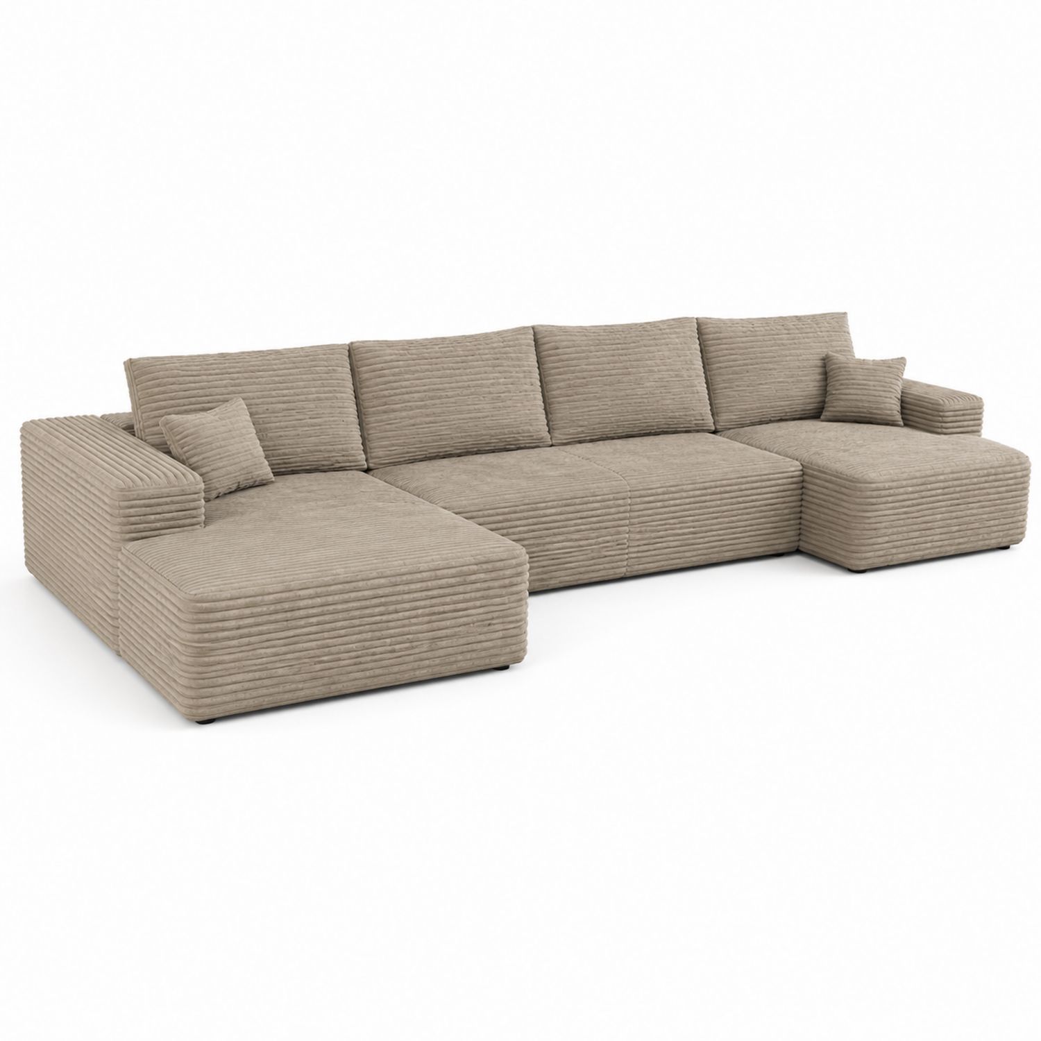 Ecksofa mit Cordbezug und Ottoman in Beige, 300x90x200 cm