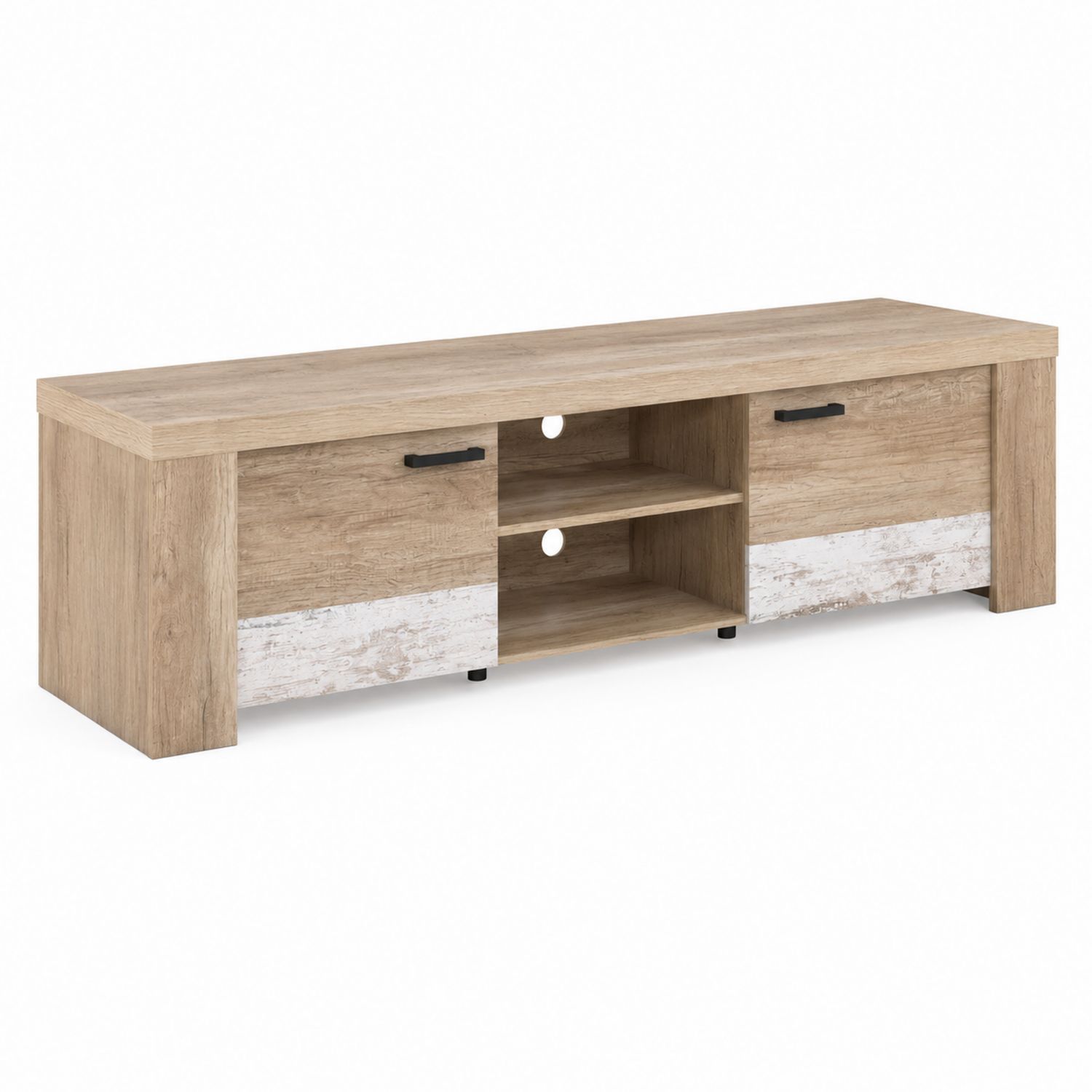 TV-Schrank mit 2 Türen und 2 Ablagen in Eiche/Weiß