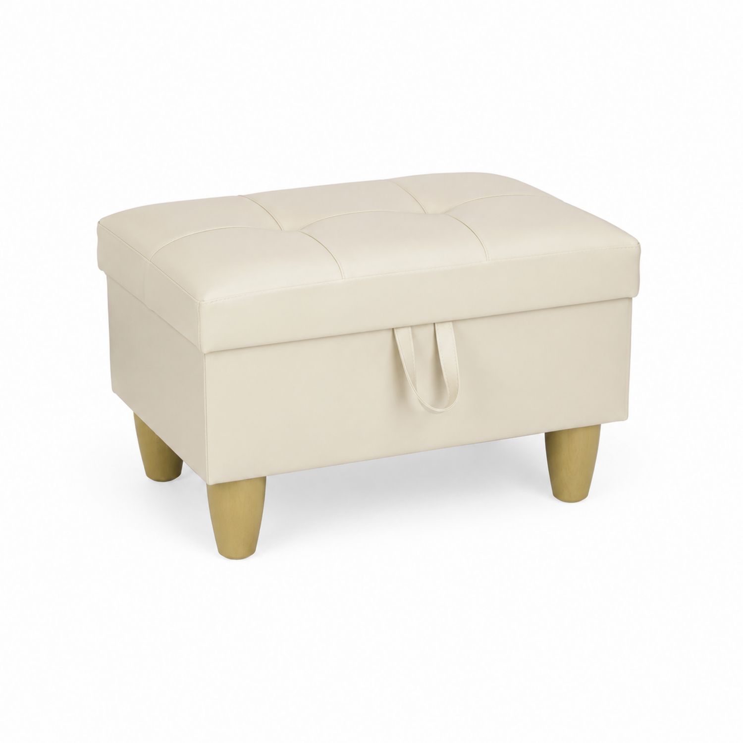 Rechteckiger Aufbewahrungshocker aus PU-Leder Beige