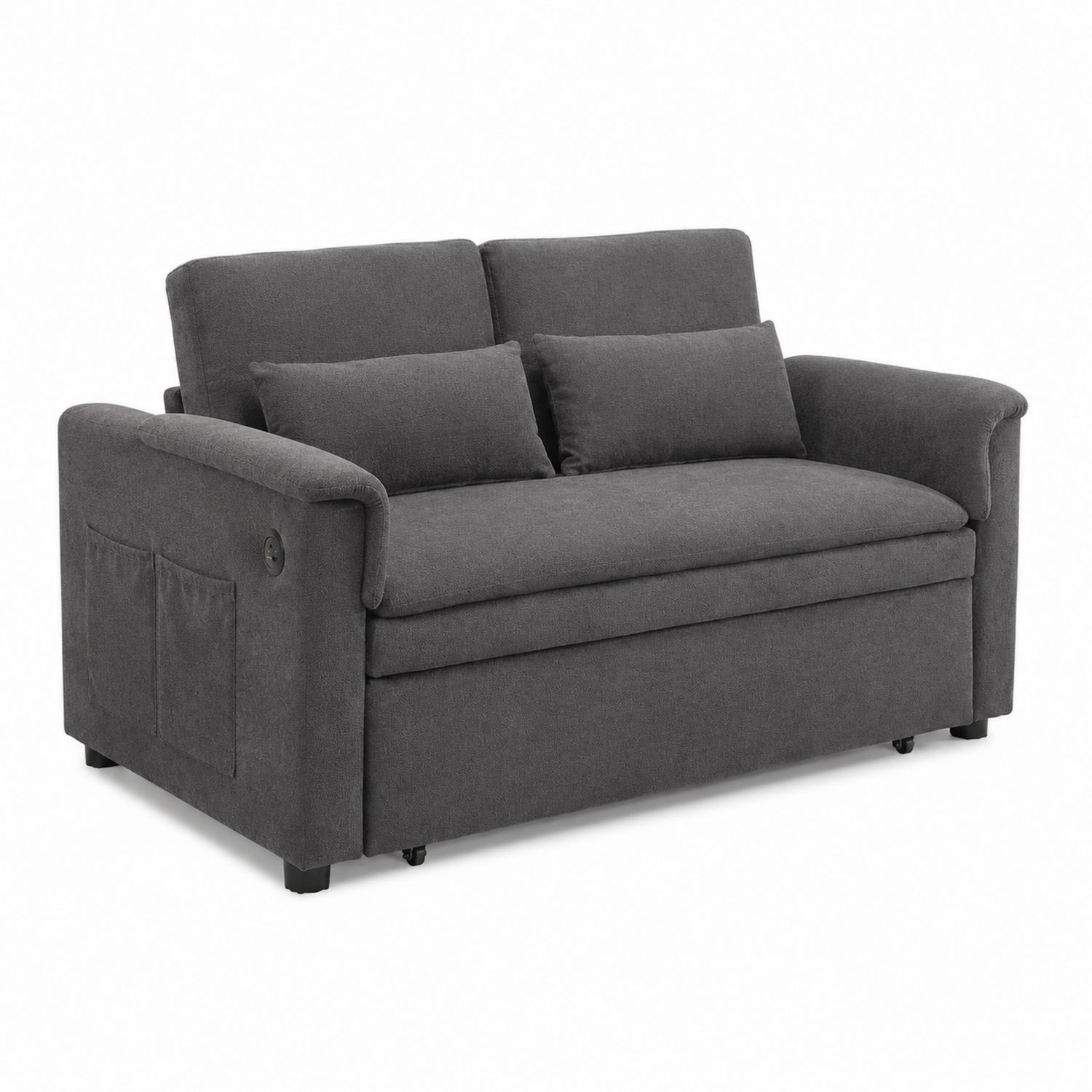 Schlafsofa 2-Sitzer Holzrahmen Stoff Dunkelgrau