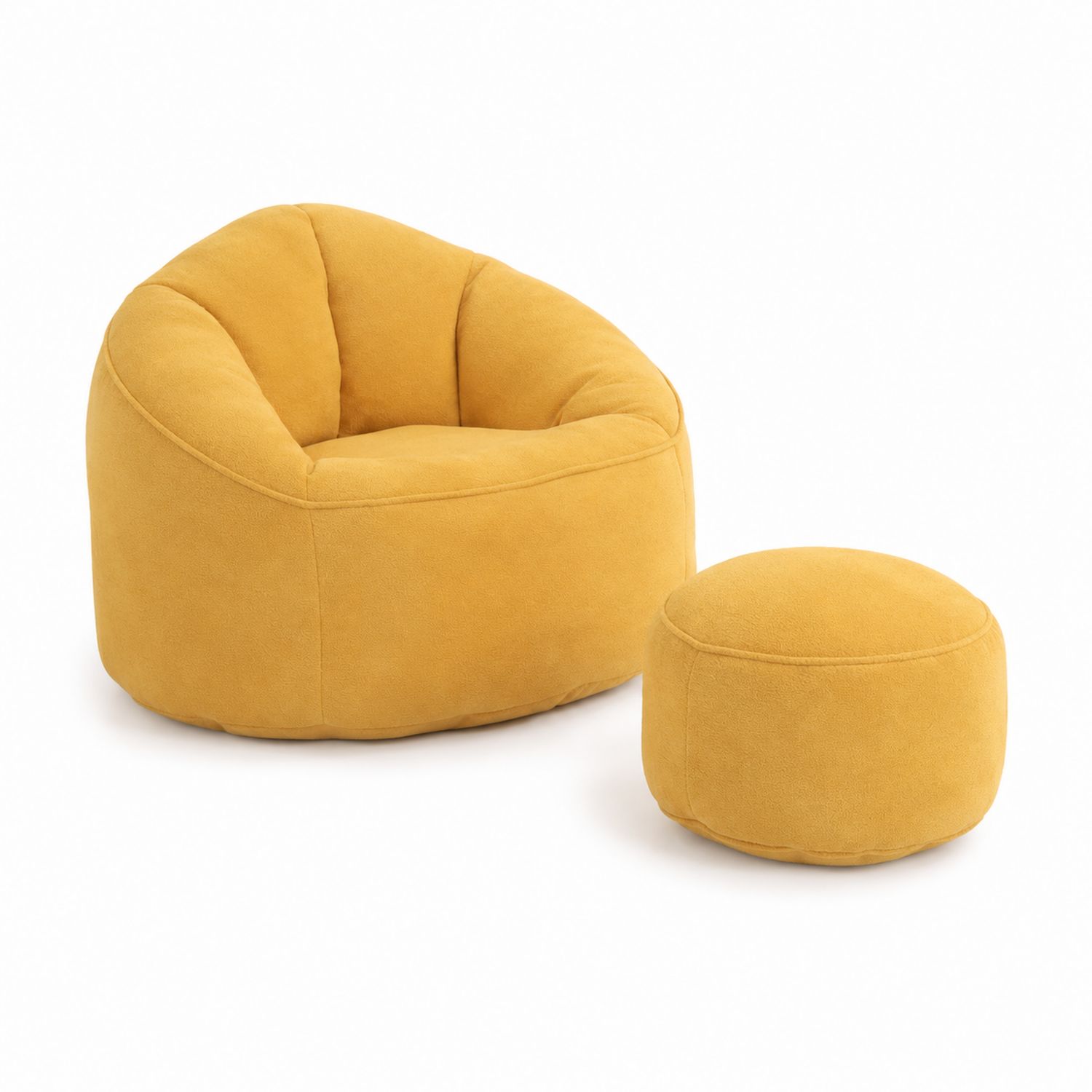 Gelbes Mikrofaser-Sitzsack-Set mit Hocker