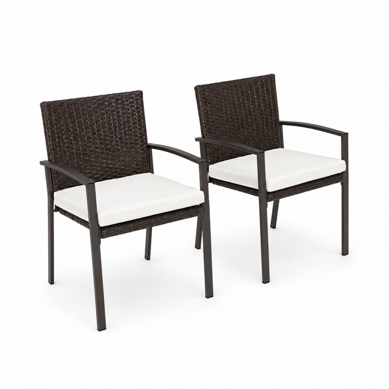 2er Set Outdoor Stühle Polyethylengeflecht mit Kissen Braun/Weiß