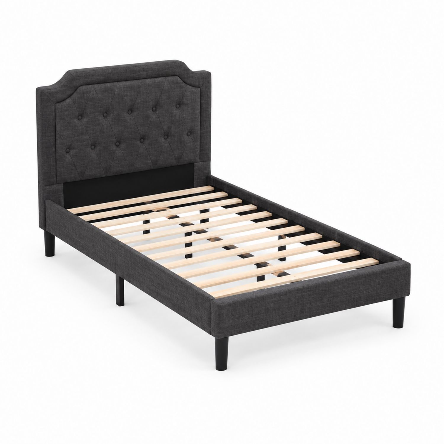 Einzelbett mit Stoffkopfteil Dunkelgrau