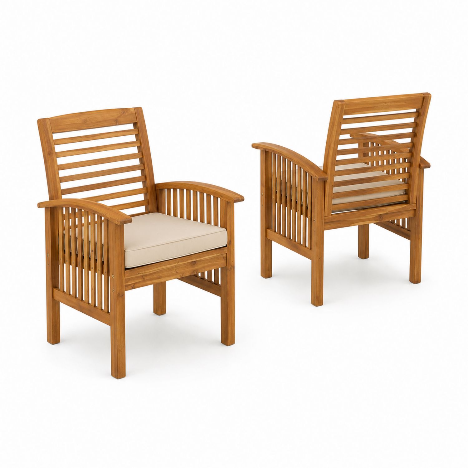 2er Set Outdoor-Stuhl Akazienholz mit Polyesterkissen, Braun/Beige