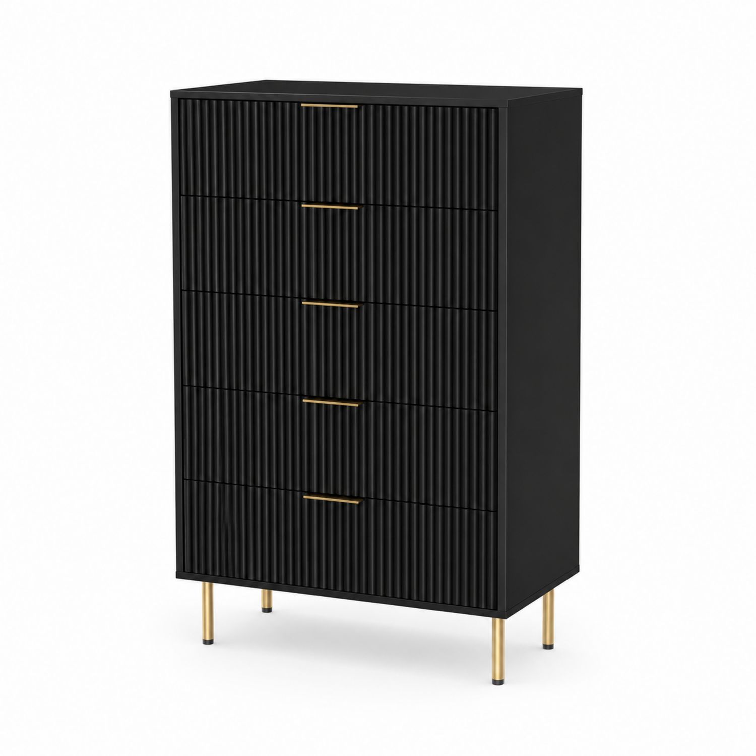 Kommode mit 5 Schubladen aus Holz und Metall Schwarz