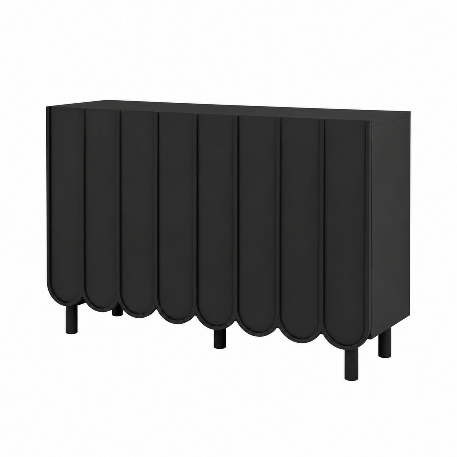 Schwarzes Sideboard mit gewellter Front, MDF, 120 cm