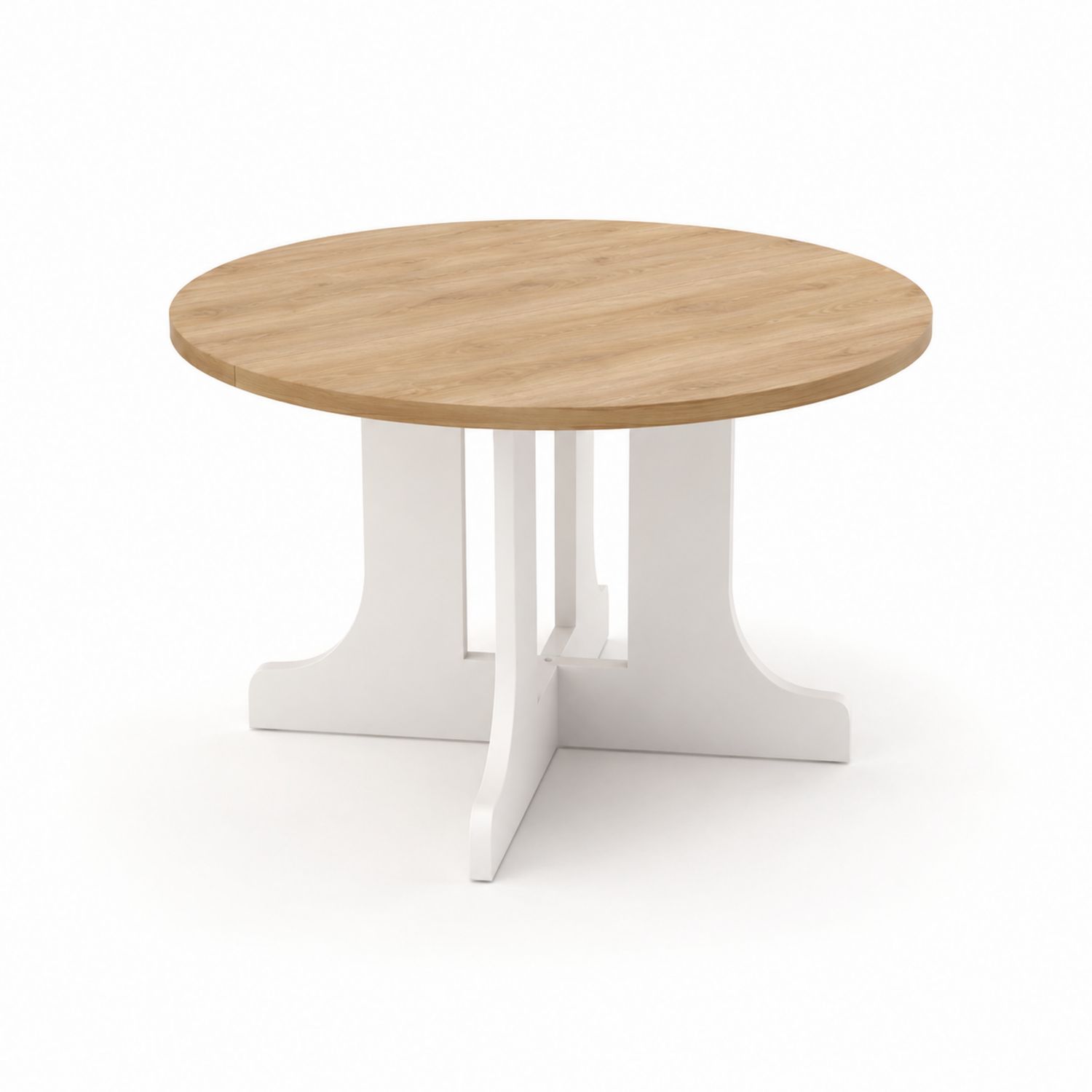 Runder Esstisch aus Holz und MDF, 100 cm, Eiche und Weiß