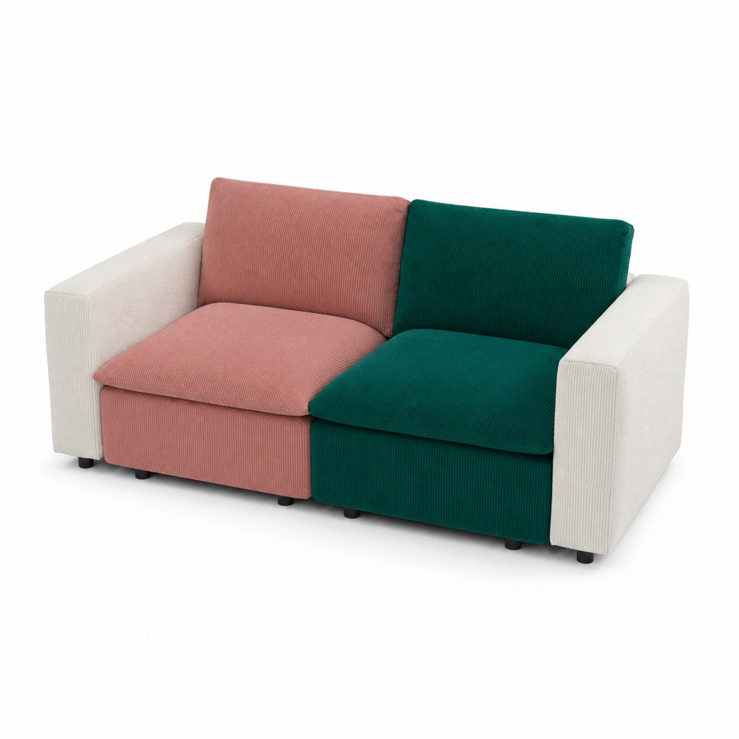 Modulares Sofa 2-Sitzer Cord Stoff Rosa/Grün/Weiß 150cm