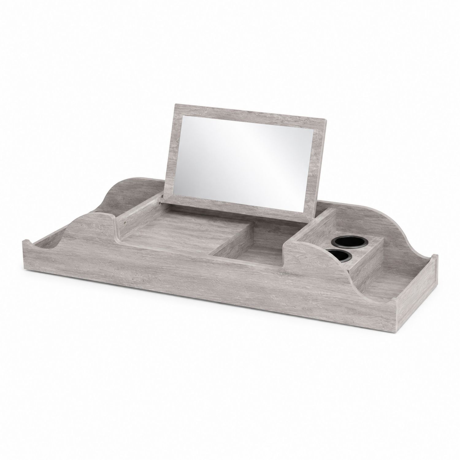 Schminktisch Organizer mit Spiegel Holz Grau 80x30x20 cm
