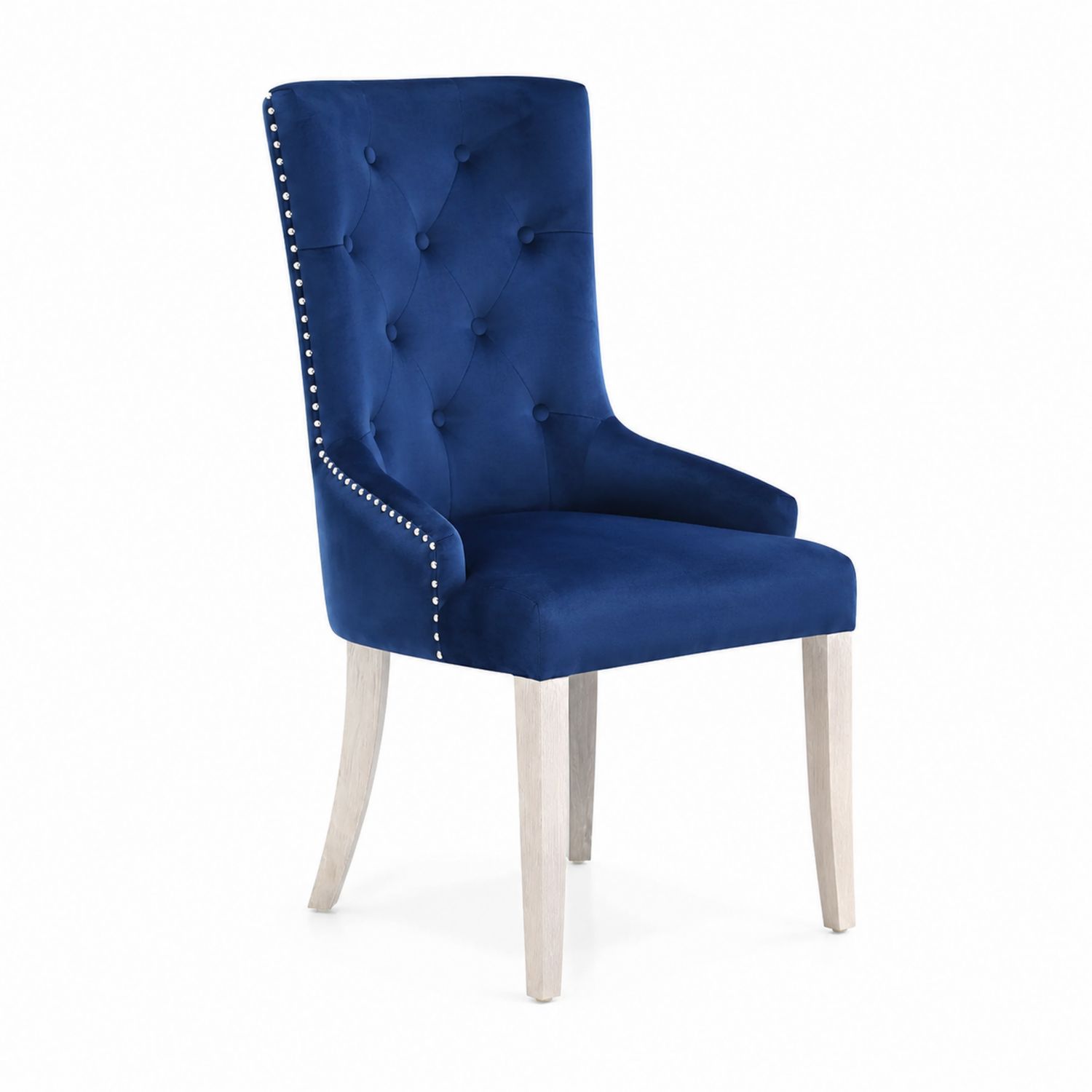 Sedia da pranzo in velluto blu con gambe in legno