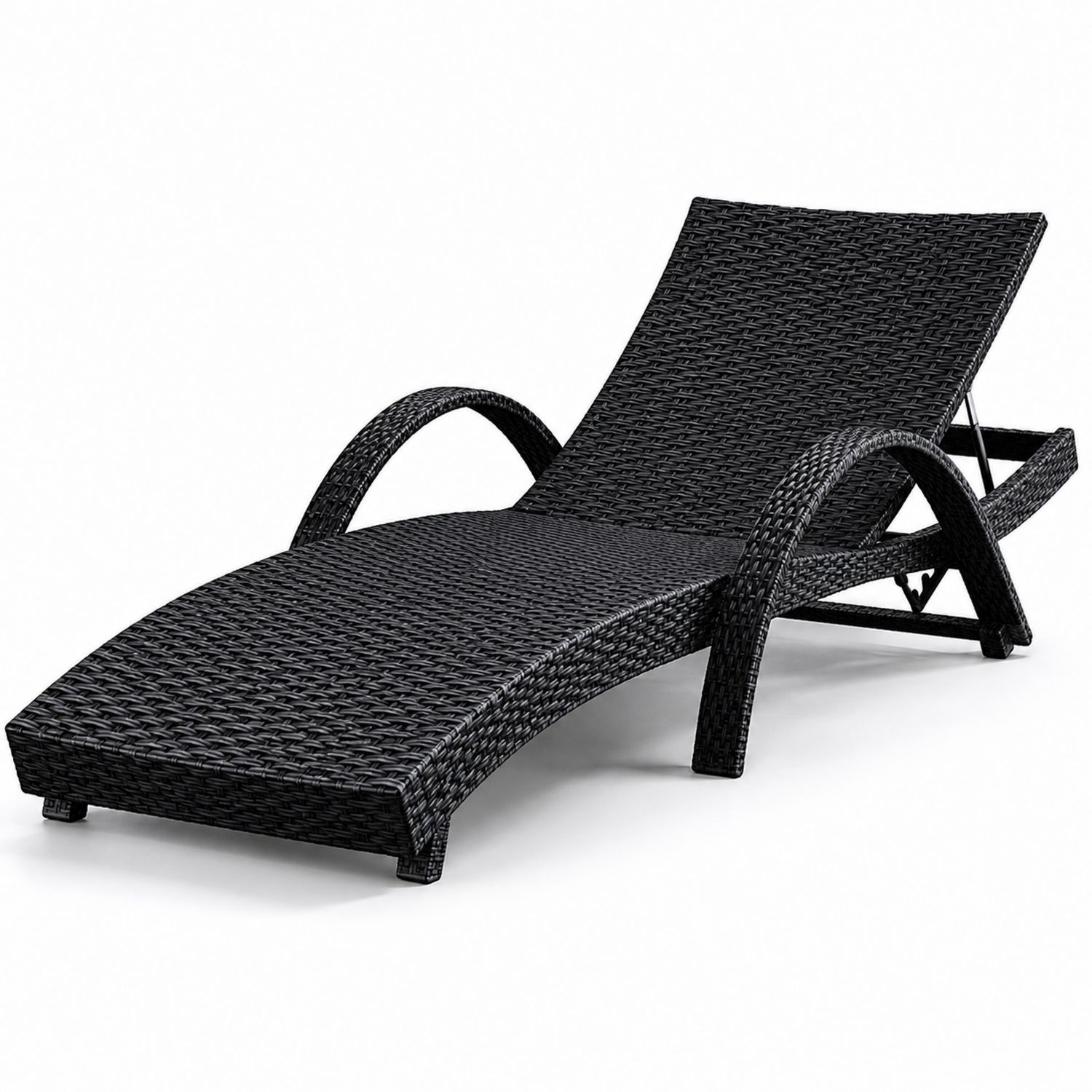 Lettino prendisole in rattan nero con struttura in acciaio