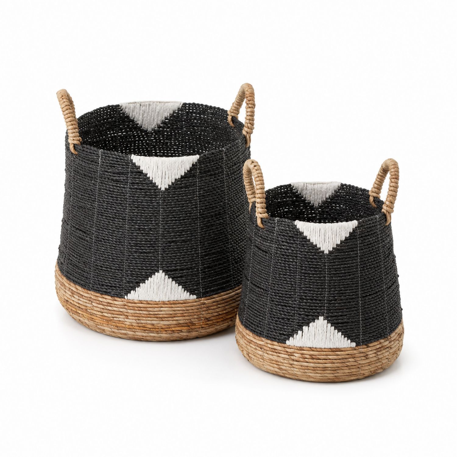Set di Cesti in Rattan con Plastica Intrecciata Bianco e Nero