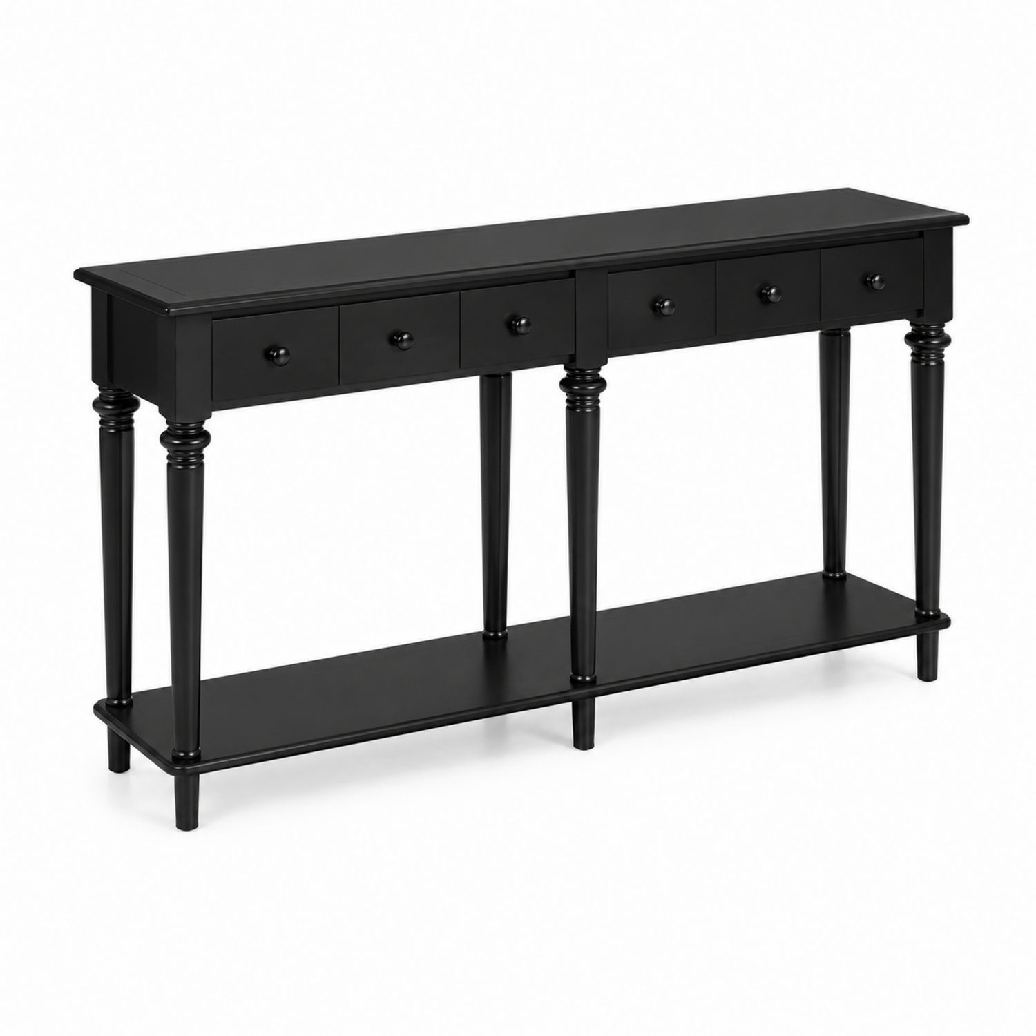 Consolle da ingresso in legno massello con 4 cassetti Nero 120x35x80 cm