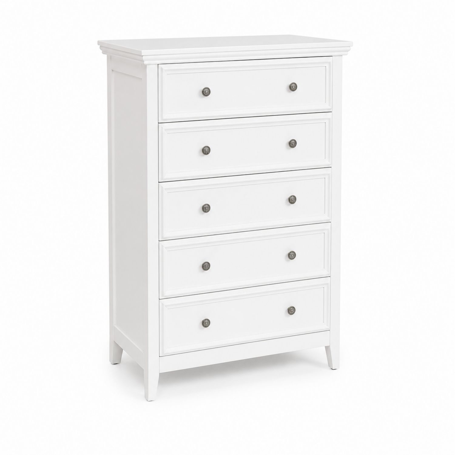 Cassettiera a Cinque Cassetti in Legno Bianco