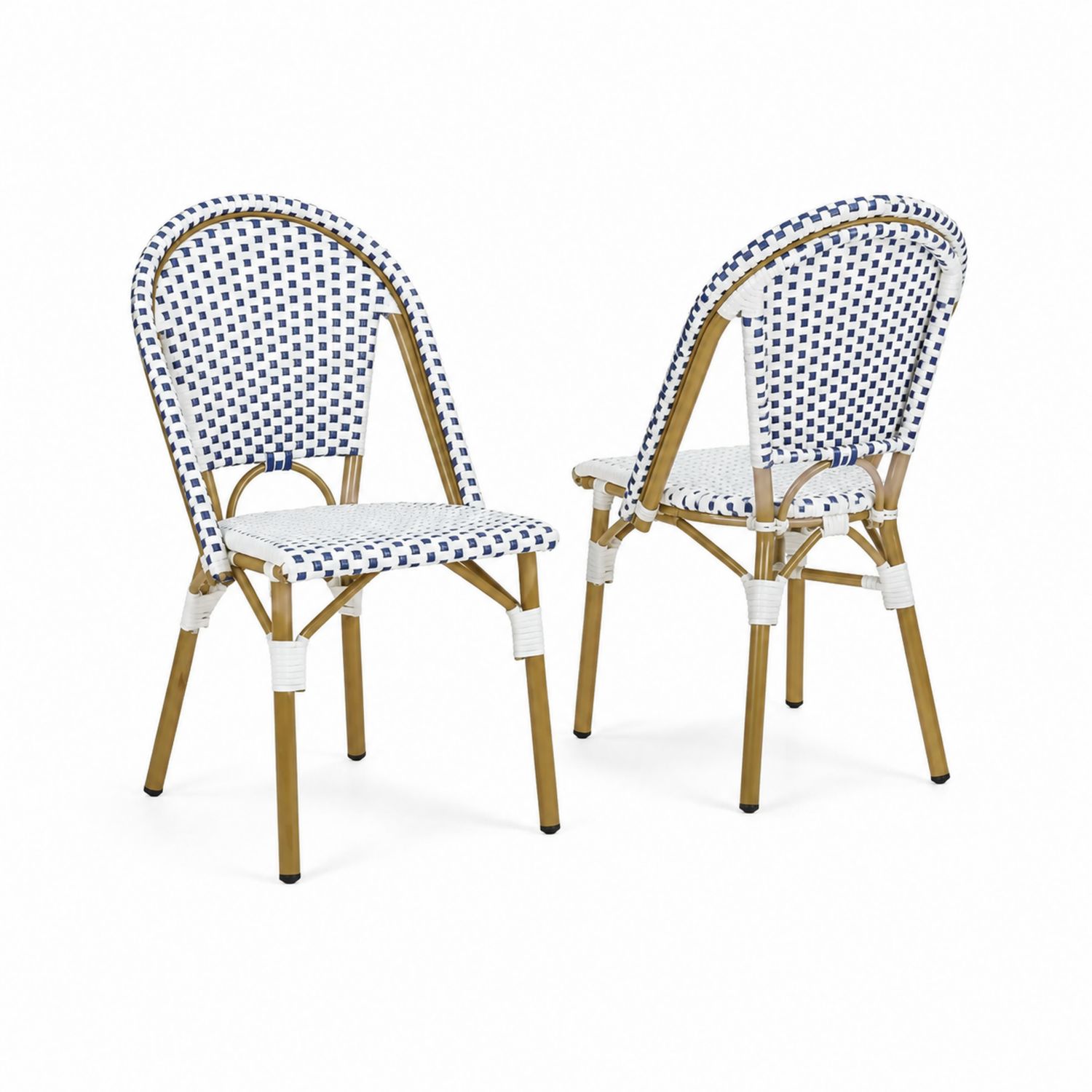Set di Sedie in Rattan Sintetico Intrecciato con Struttura in Alluminio Bianco e Blu