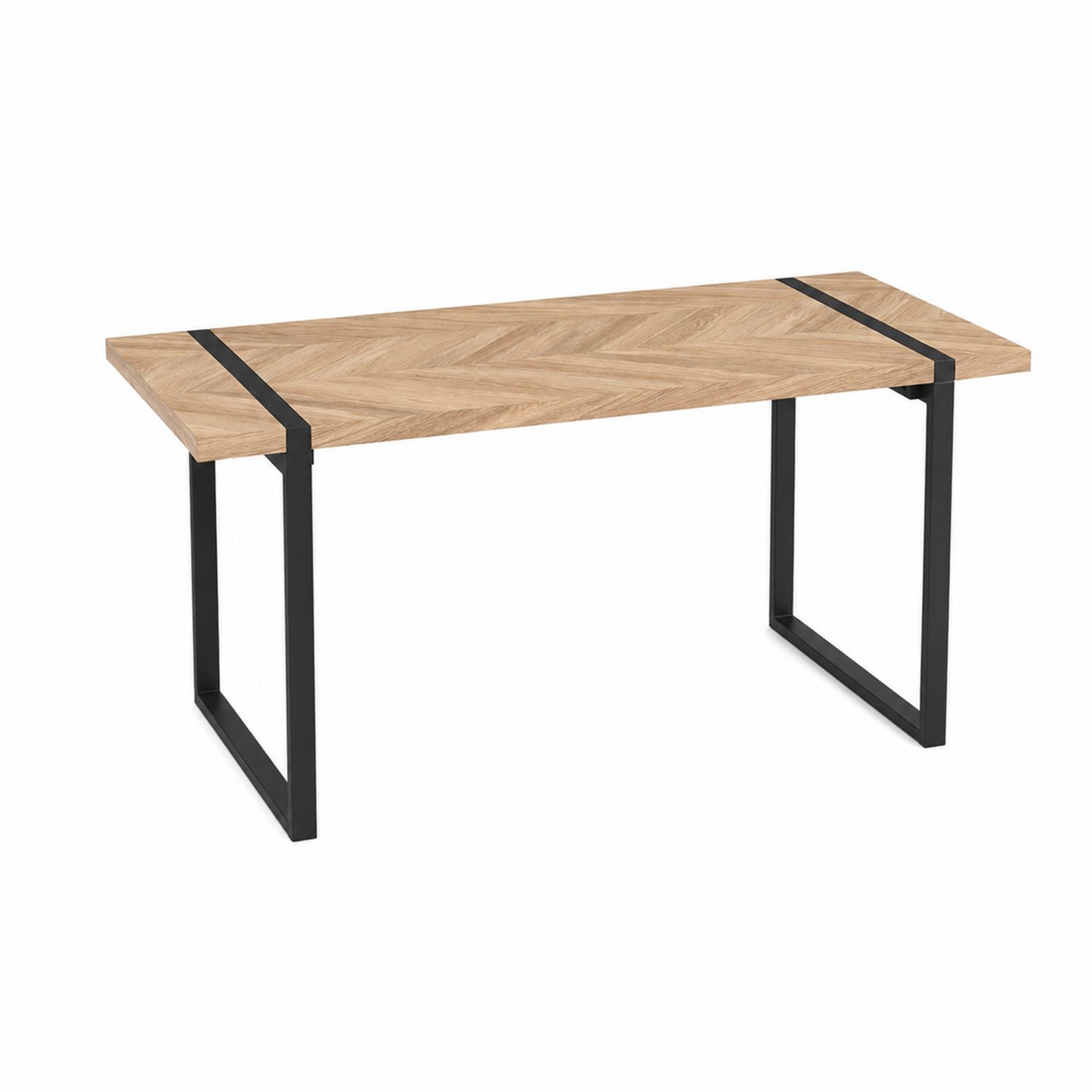 Tavolo da pranzo rettangolare in rovere chiaro e metallo nero 180x90x75 cm