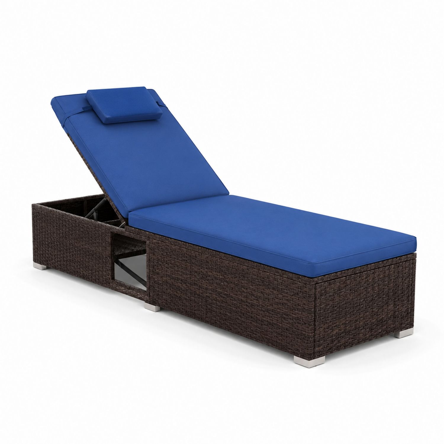 Lettino prendisole in rattan con cuscino blu