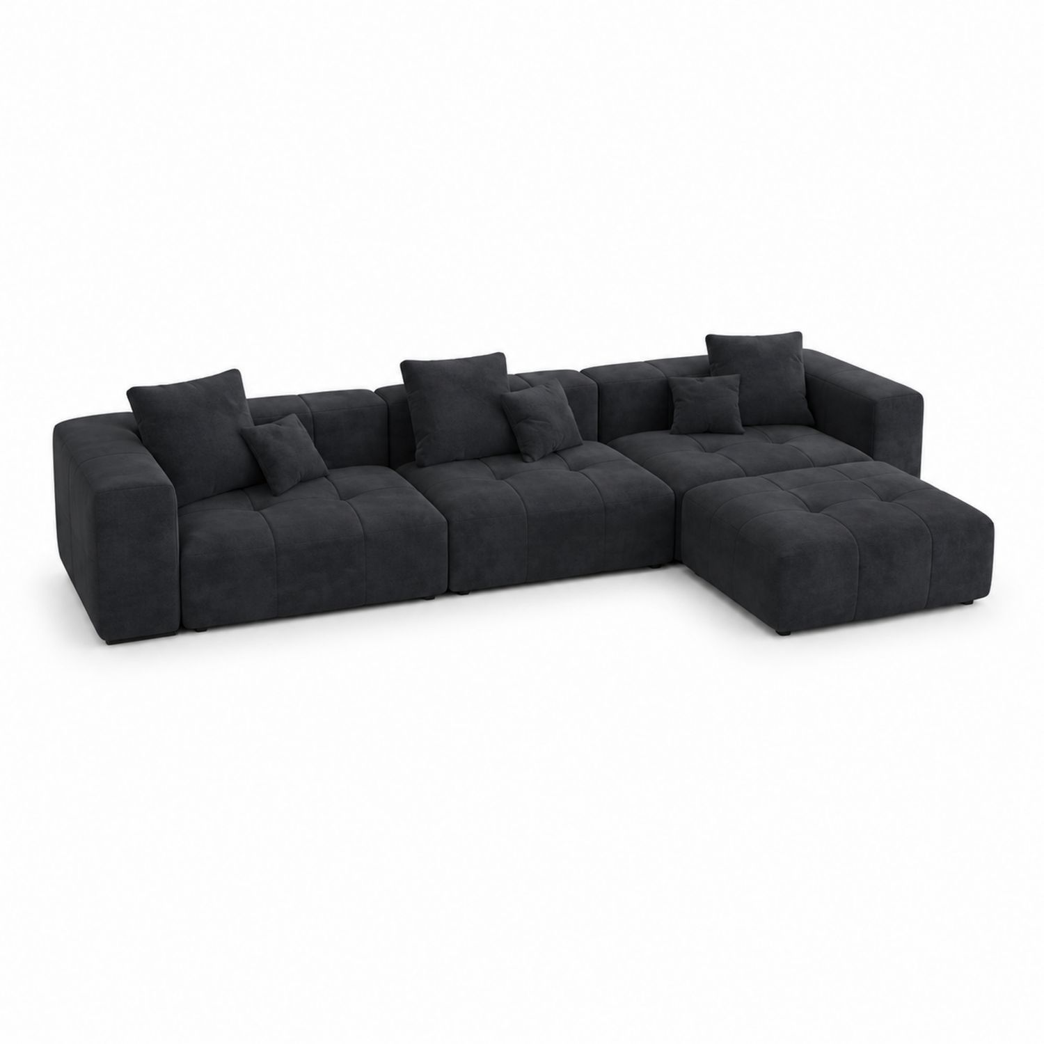 Divano angolare modulare in tessuto antracite con chaise longue