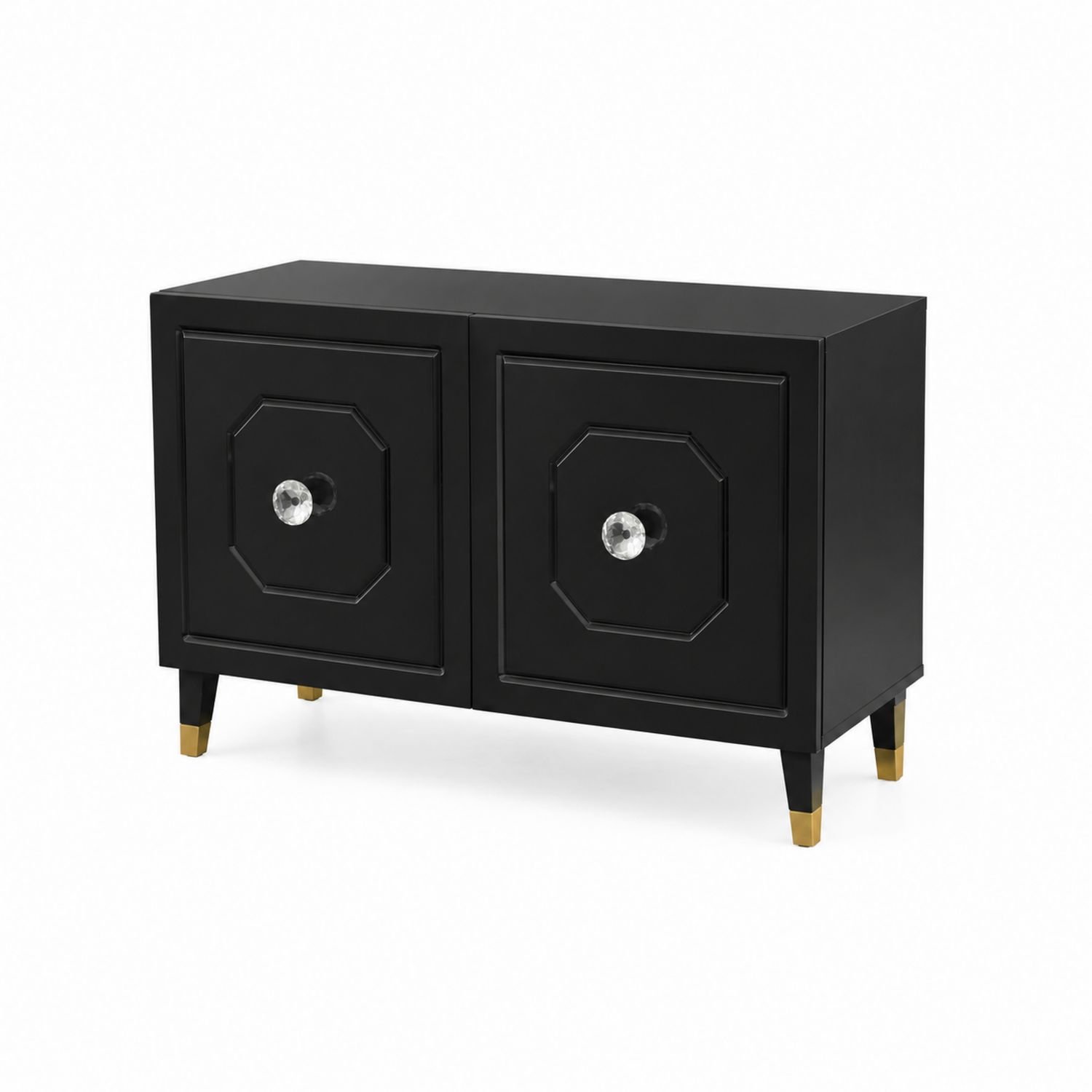 Credenza in MDF con Manopole in Cristallo e Gambe Dorate 80x40x60 cm