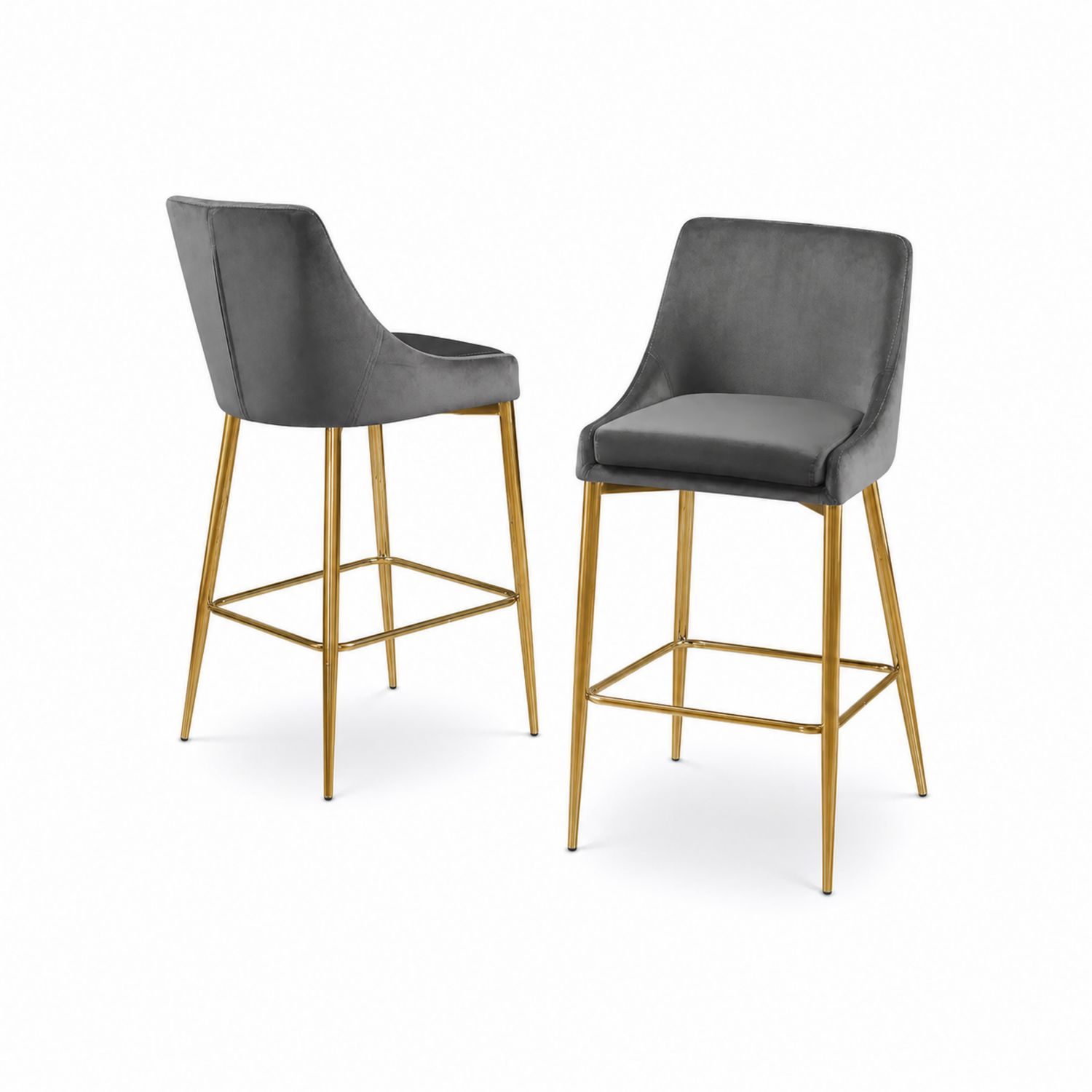 Set di 2 sgabelli da bar in velluto grigio con gambe dorate