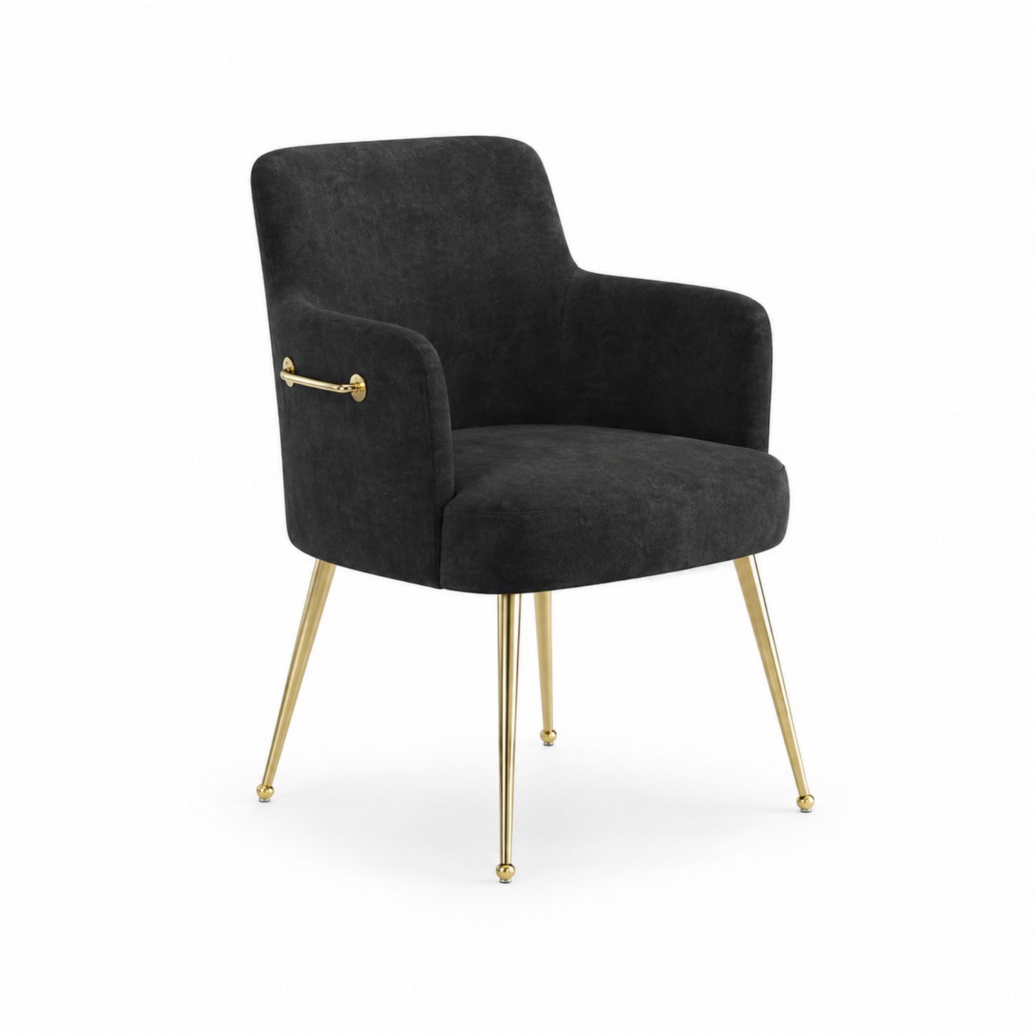 Sedia in Velluto Nero con Gambe in Metallo Dorato