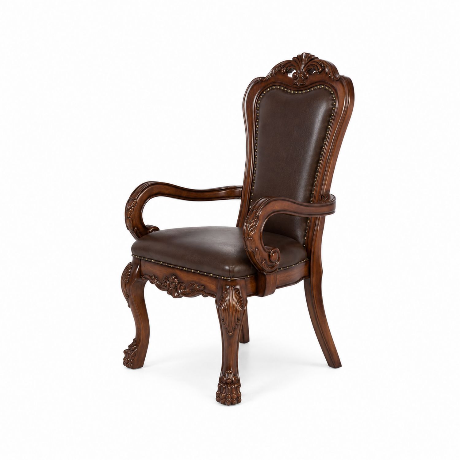 Sedia in Legno Massello e Pelle Sintetica Marrone