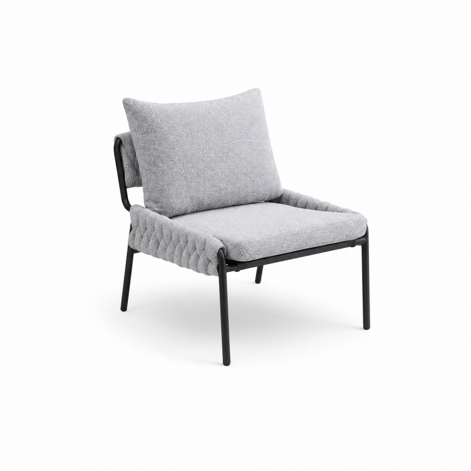 Sedia in tessuto grigio con struttura in metallo