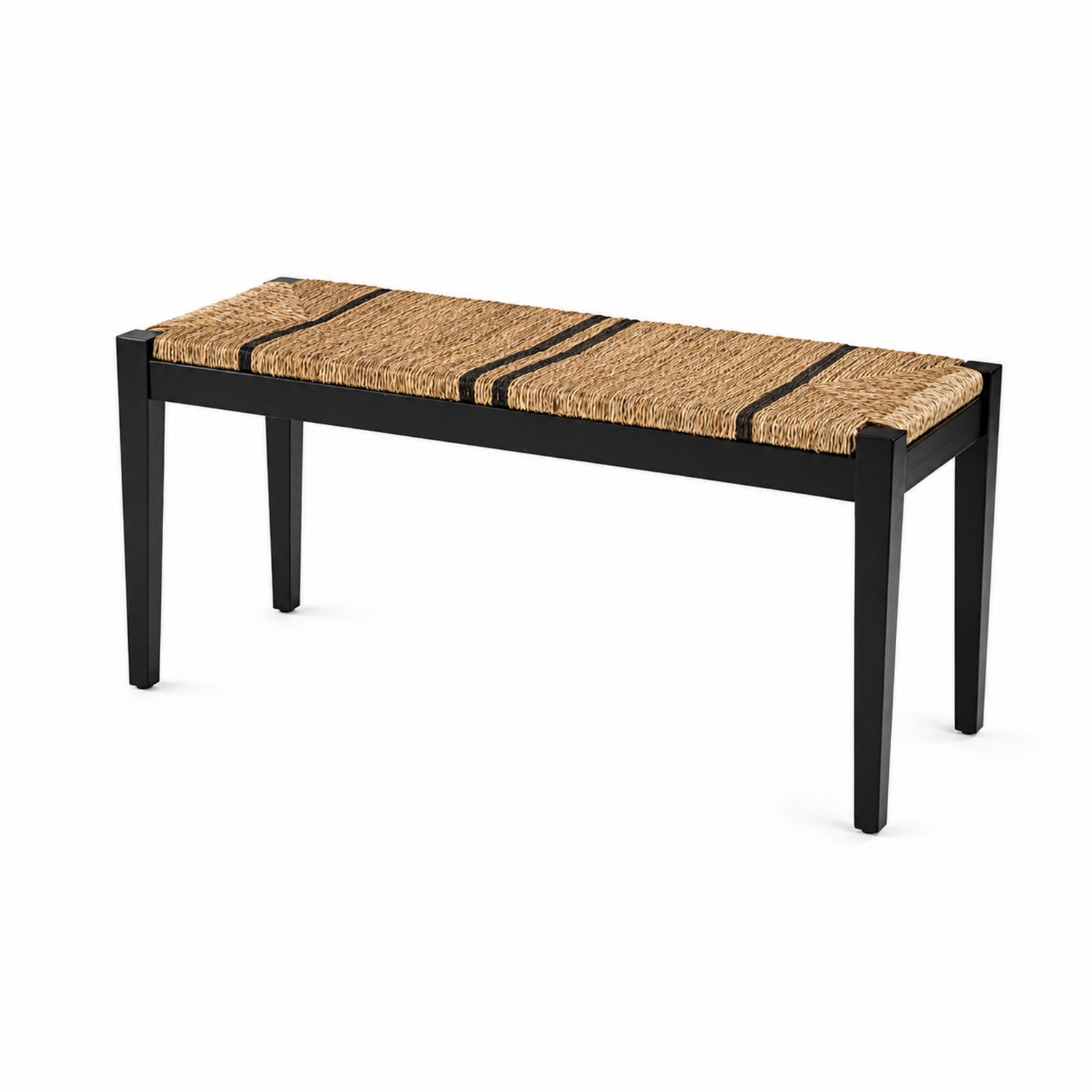 Panca in legno di faggio e paglia intrecciata 120x40x45 cm Nero/Naturale