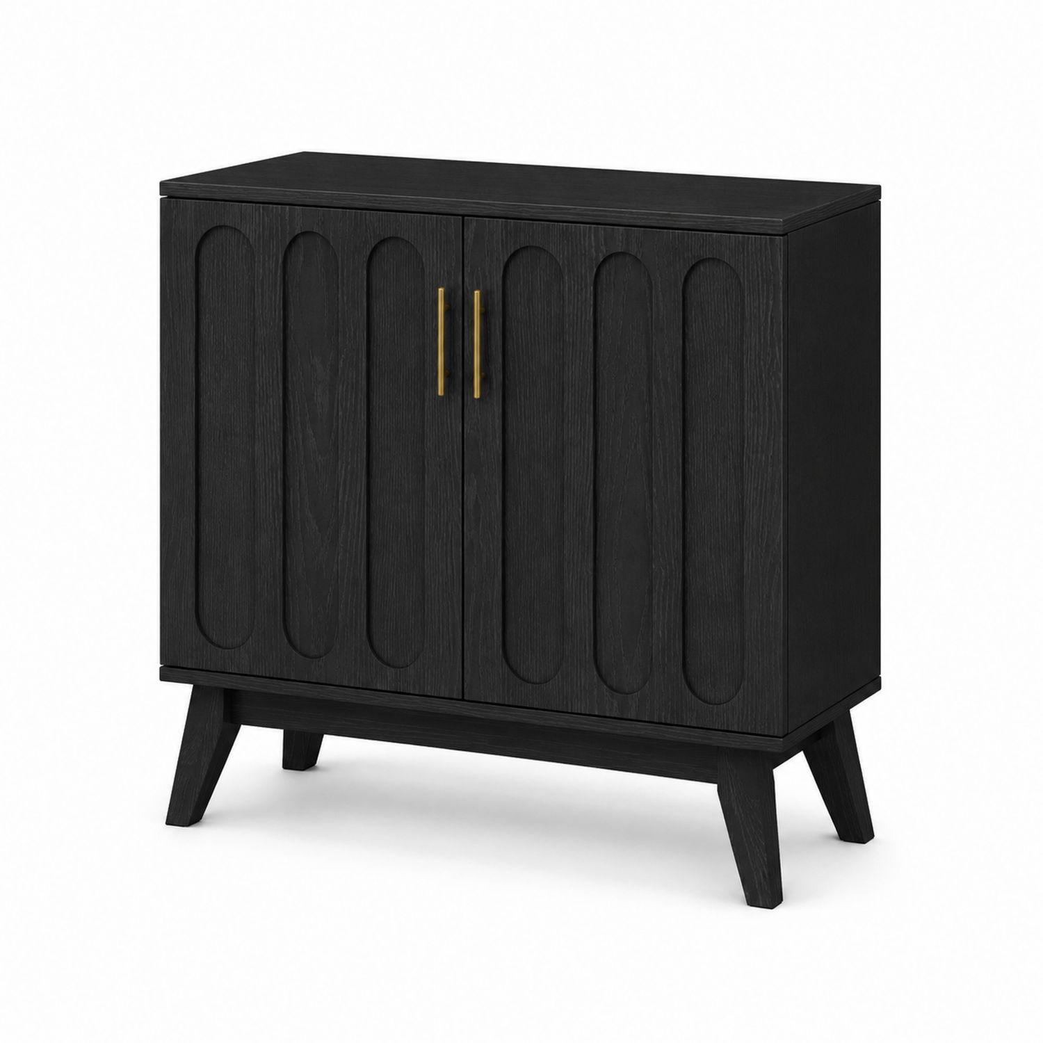 Credenza in legno con maniglie in ottone Nero
