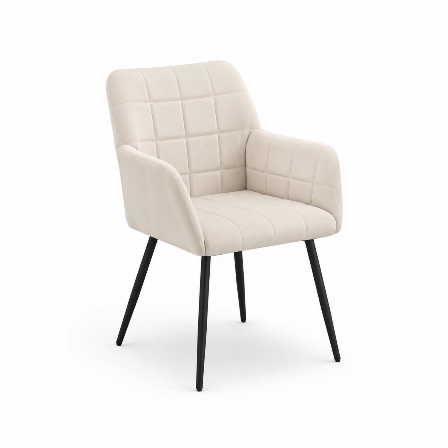Sedia in Velluto Crema con Gambe in Metallo Nere