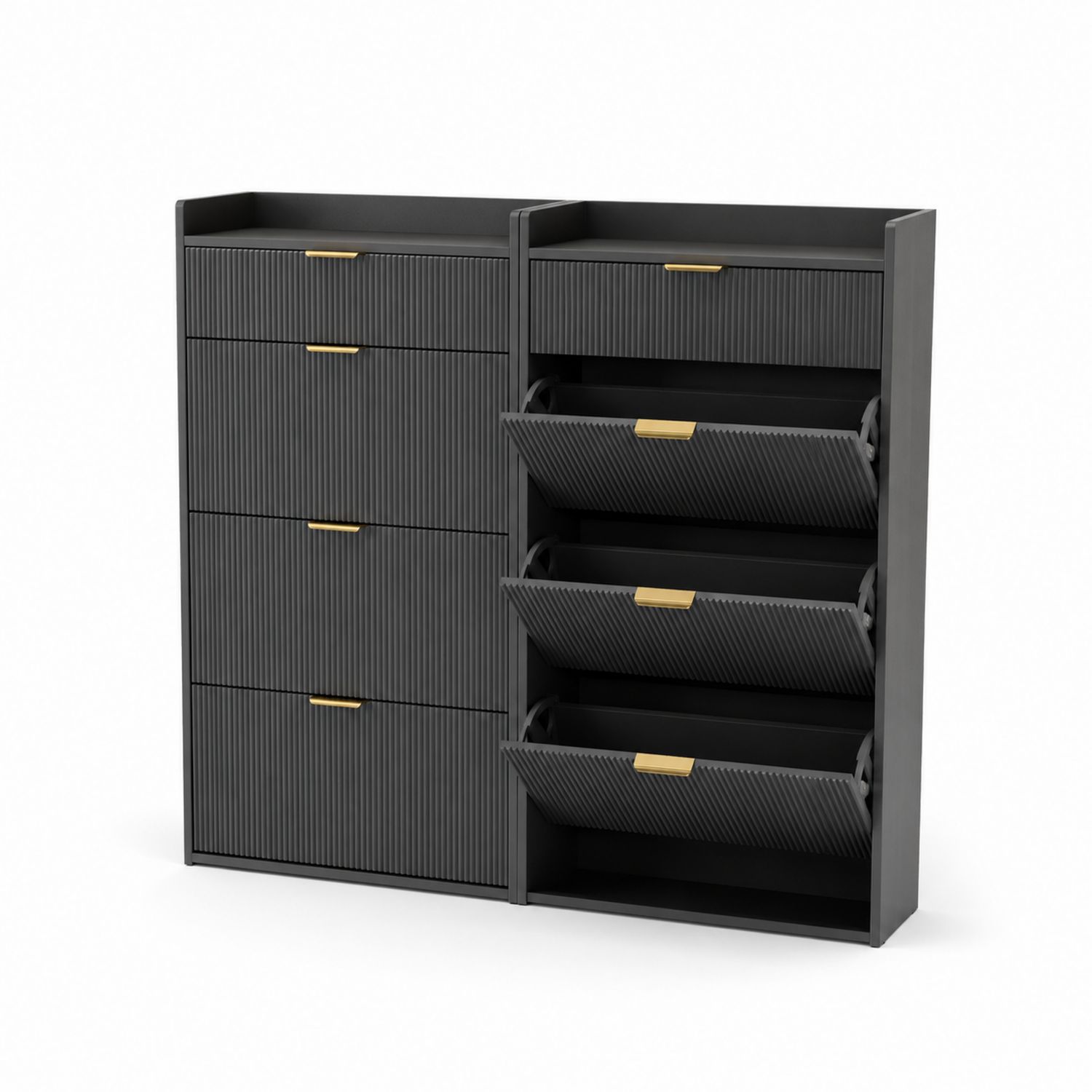Scarpiera Antracite in MDF con Cassetti e Ribaltine