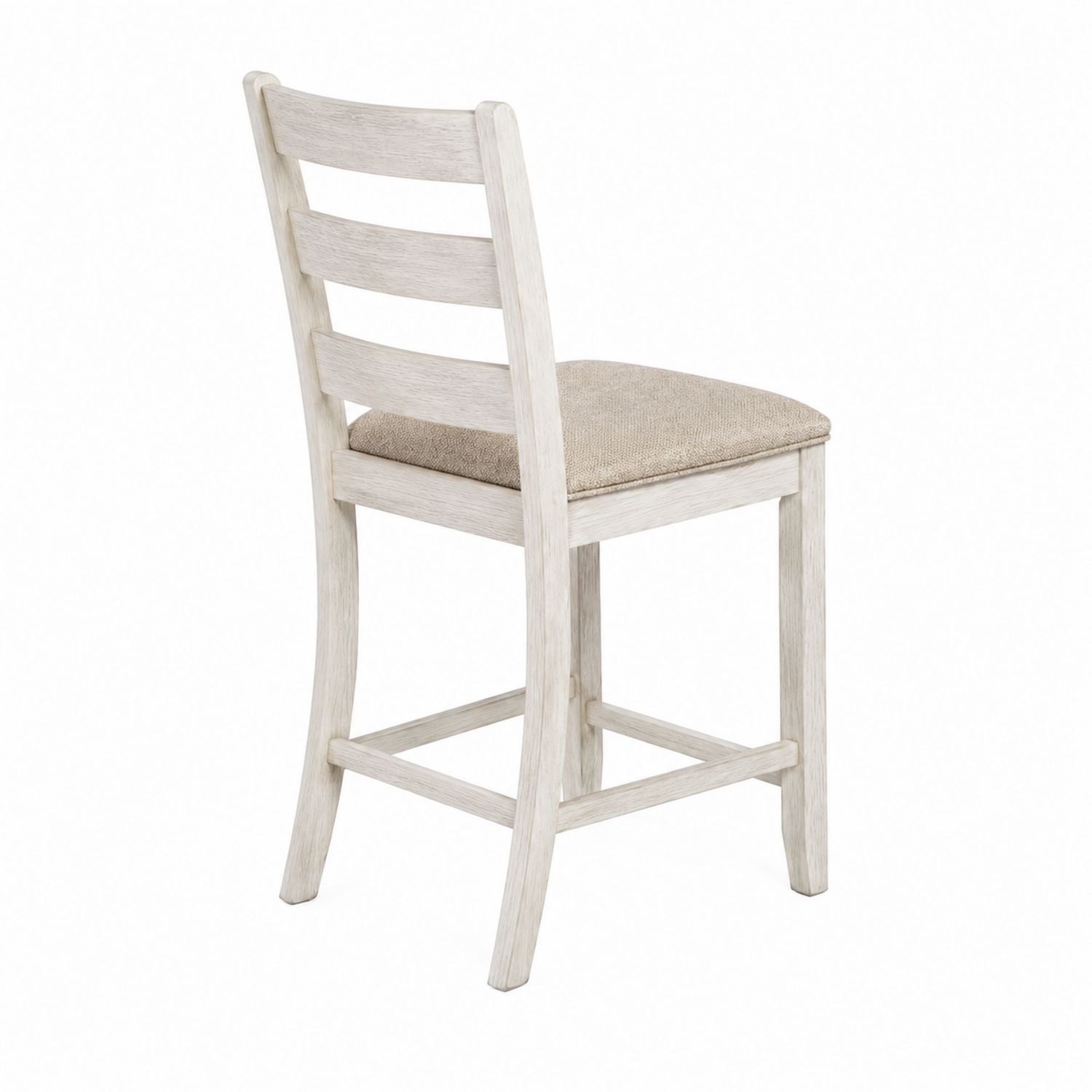 Sgabello in legno con seduta in tessuto beige