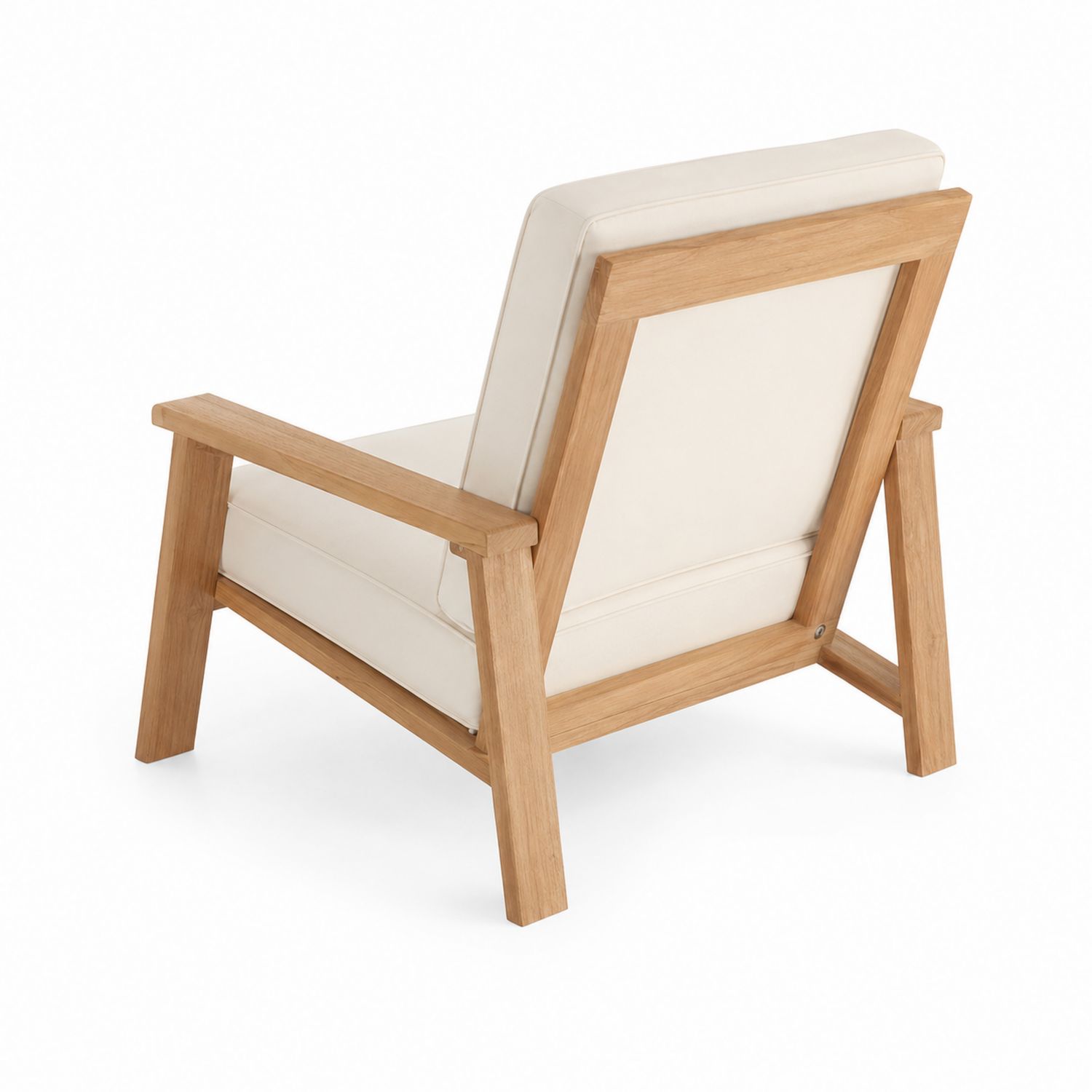 Poltrona in Legno di Teak con Cuscino in Tessuto Crema
