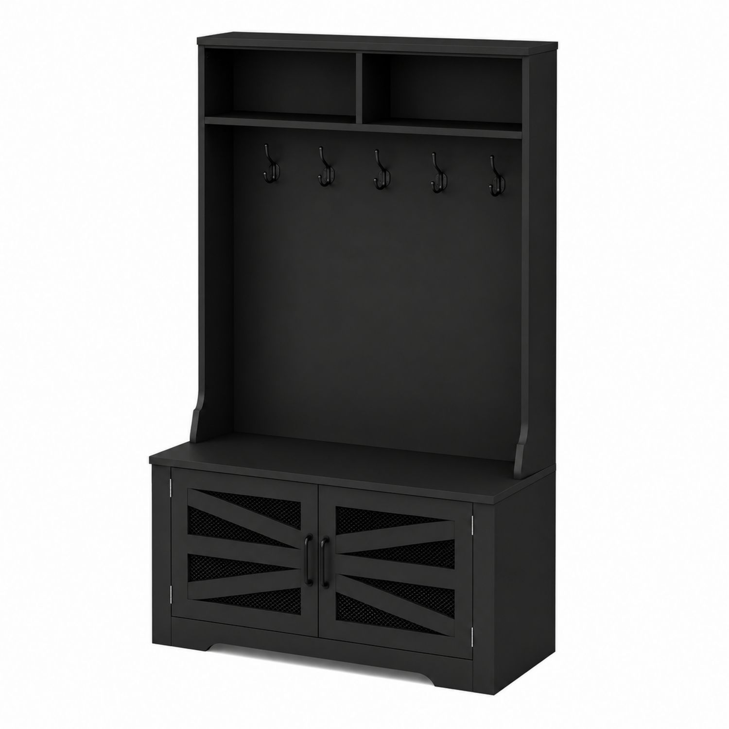 Appendiabiti in Legno Nero con Ganci e Compartimento Inferiore 185x100x40 cm
