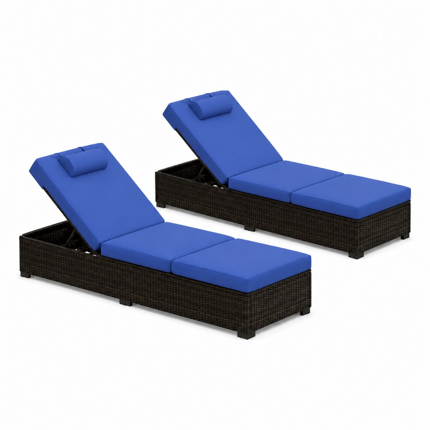 Set di 2 lettini prendisole in rattan con cuscini blu