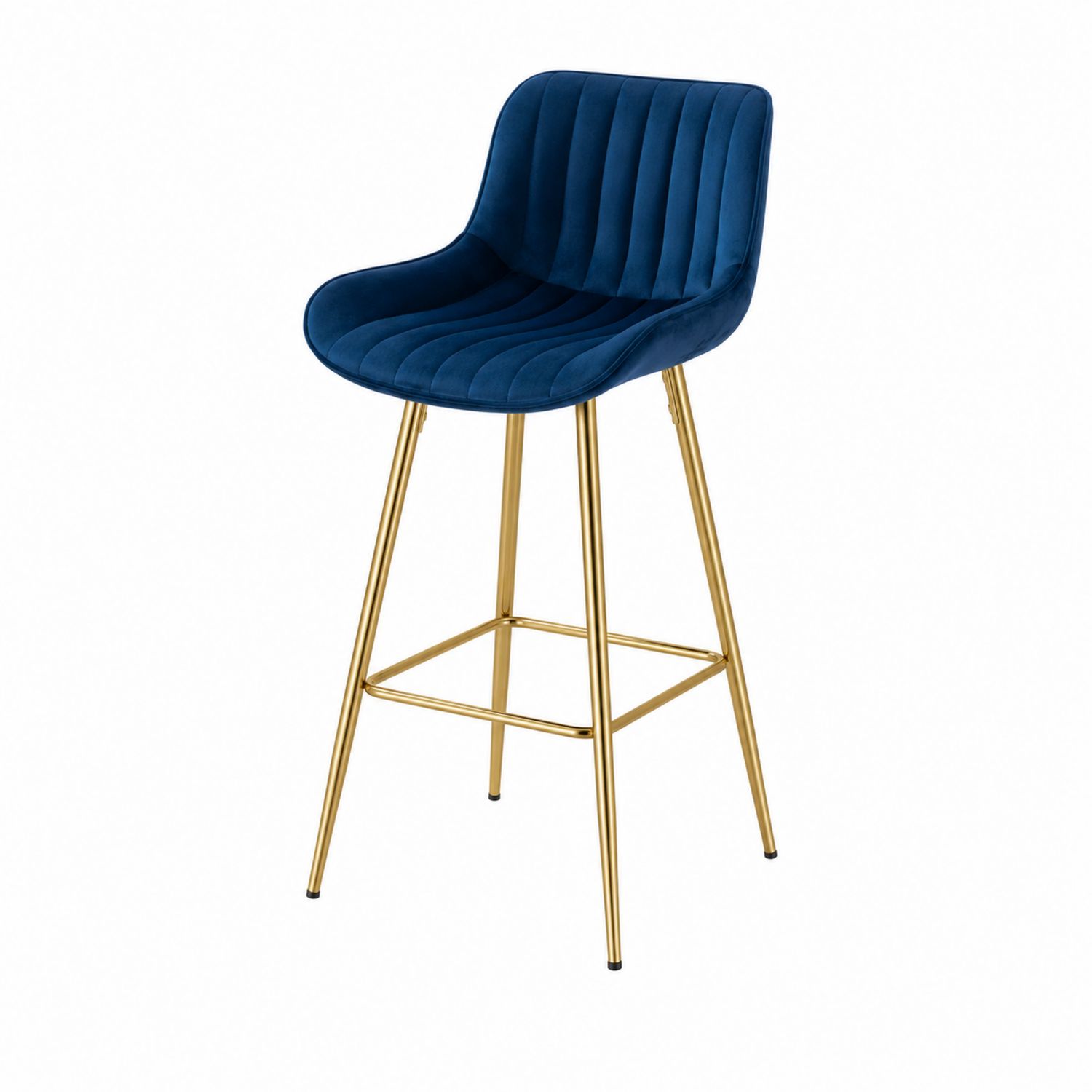 Sgabello in velluto blu con gambe in metallo dorato