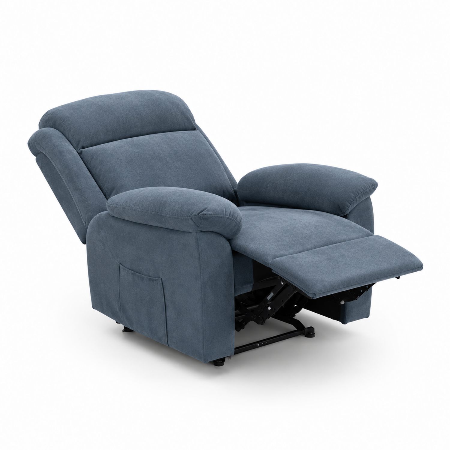 Poltrona Reclinabile in Microfibra Blu con Struttura in Metallo