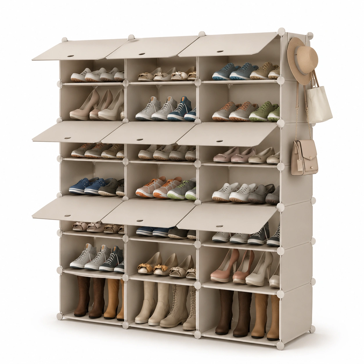 Zapatero modular apilable con compartimentos abatibles-Wohniva