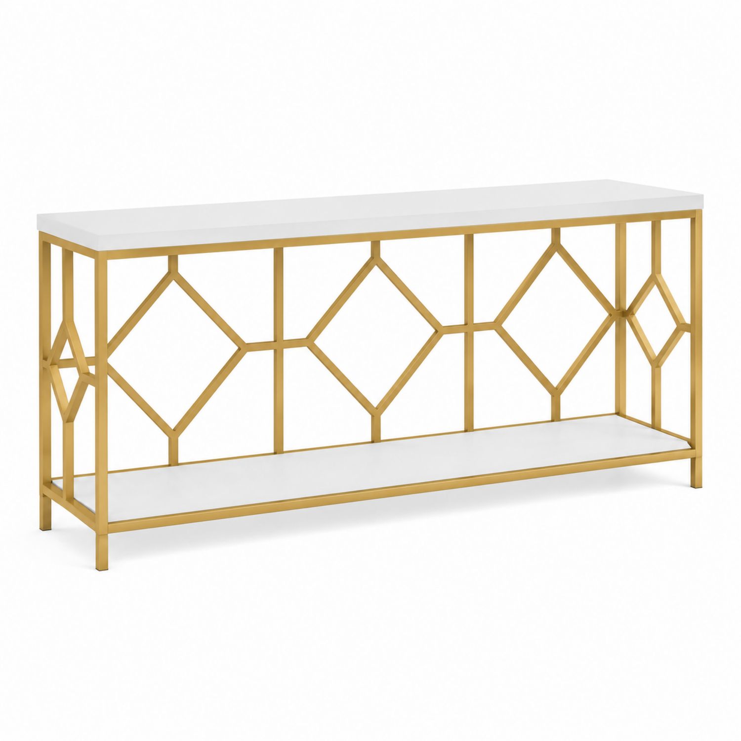 Consolle in Metallo Dorato e MDF Bianco, 120x30x80 cm