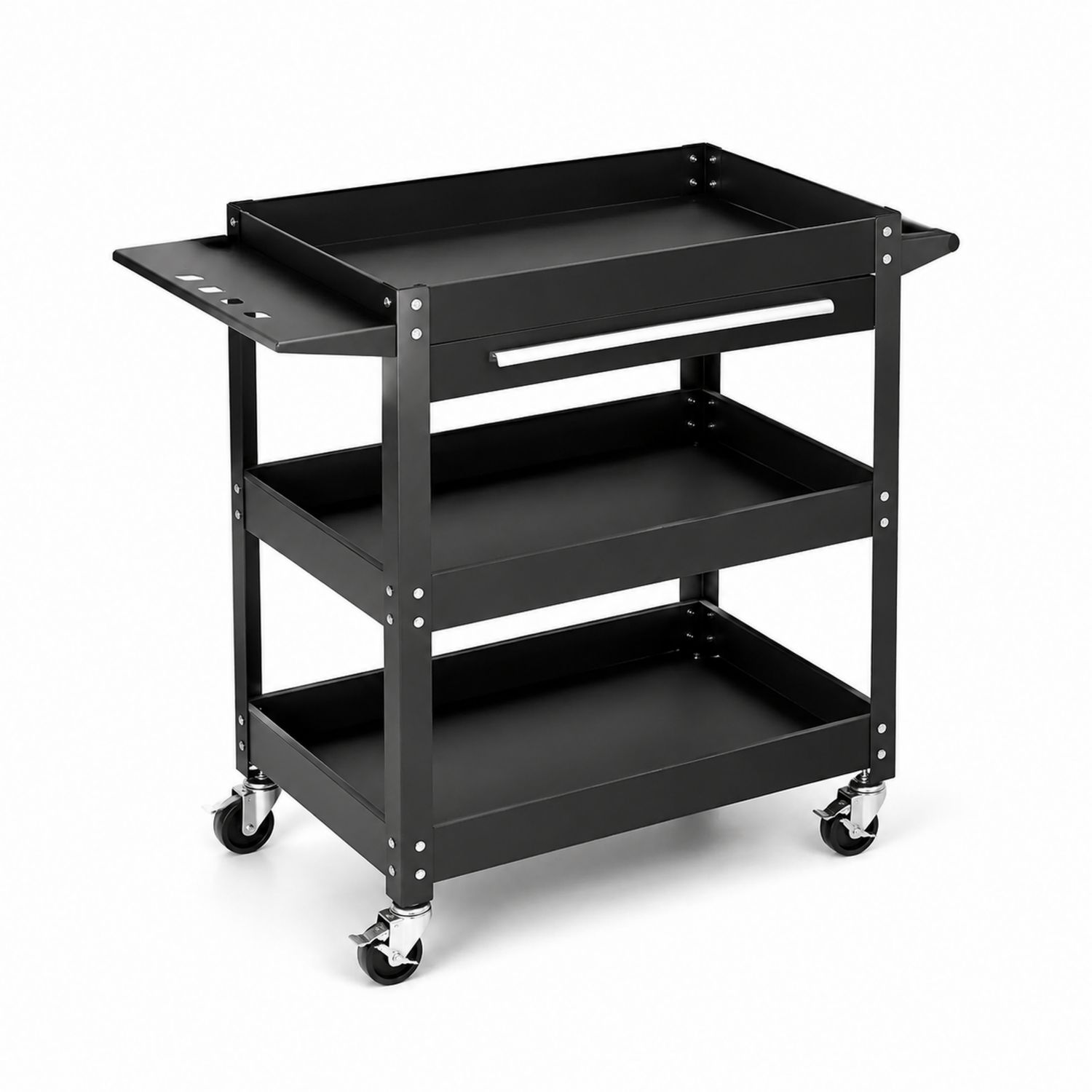 Carrello in Metallo Nero con Tre Ripiani e Rotelle