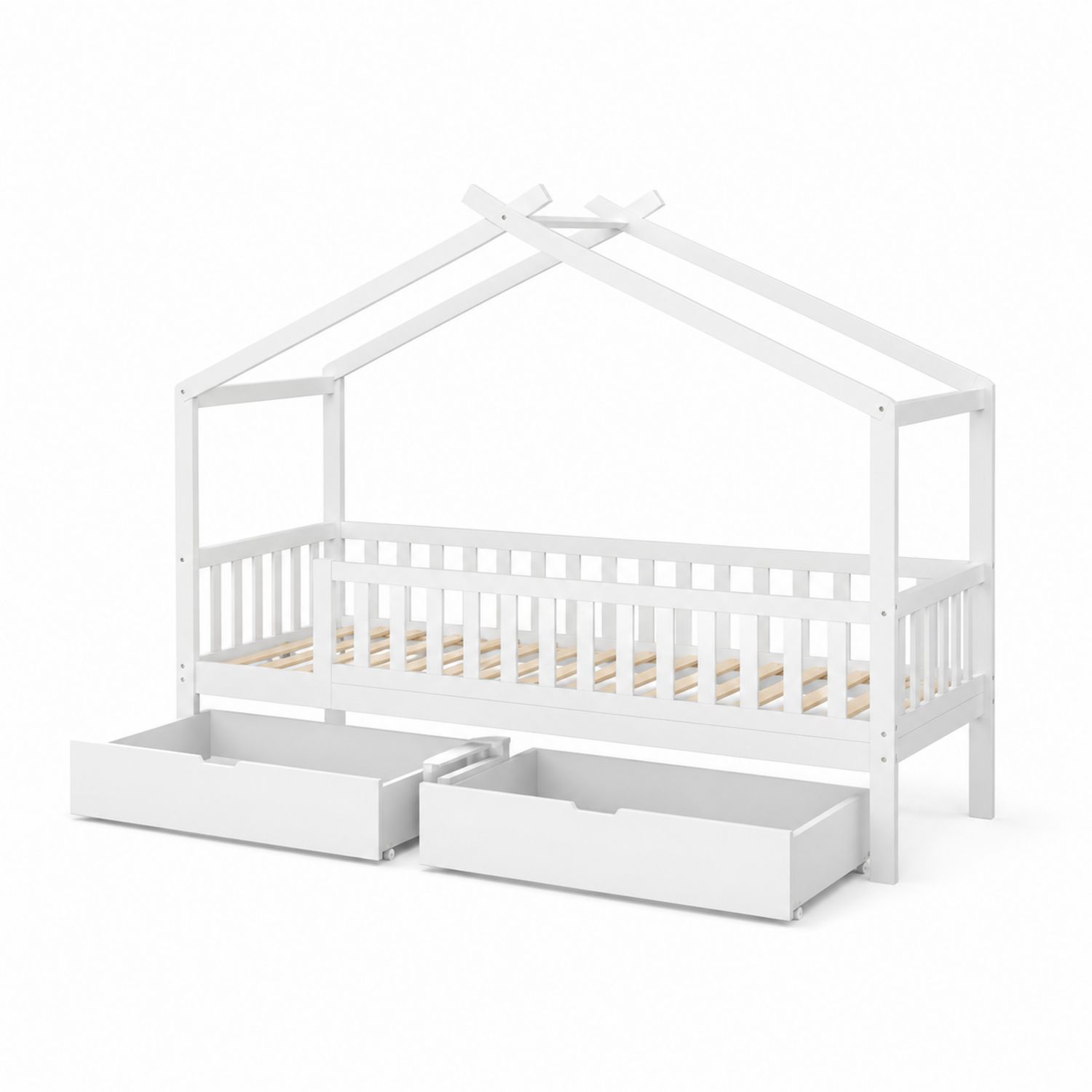 Letto in Legno Bianco con Cassetti 200x90 cm