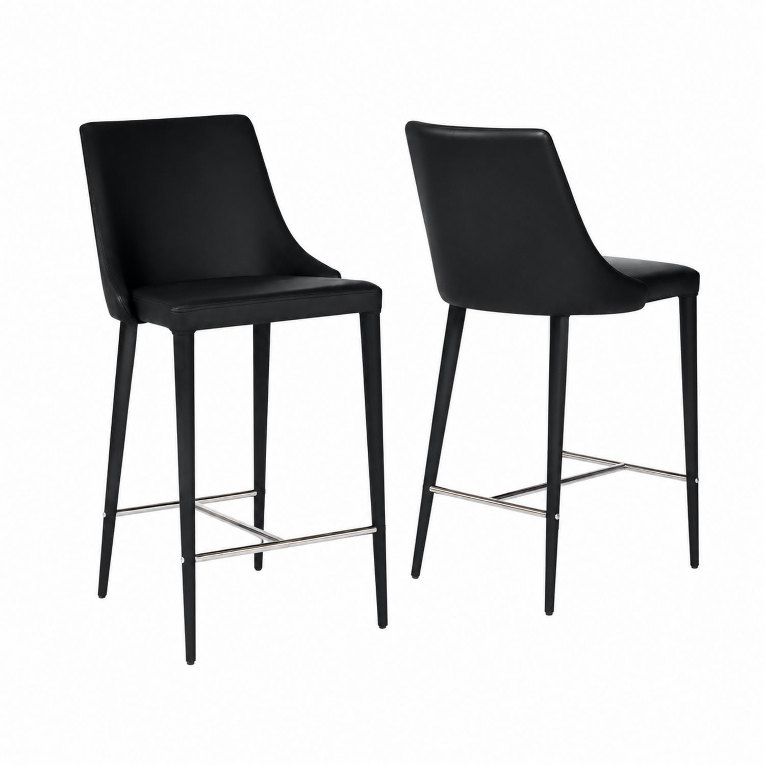 Set di 2 sgabelli da bar in pelle sintetica nera con gambe in metallo