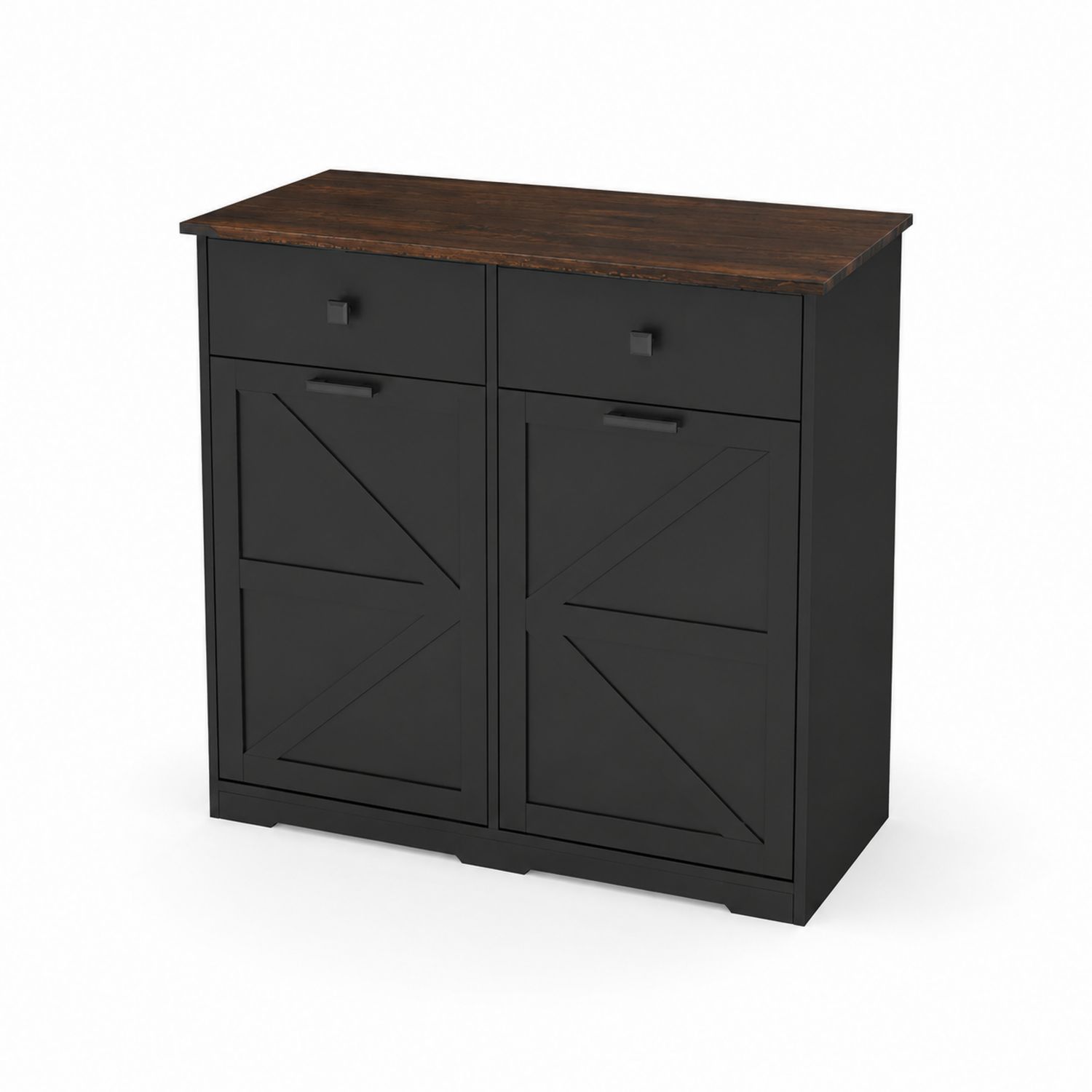 Cassettiera in MDF con Ante Nere e Ripiano in Legno 80x40x90 cm