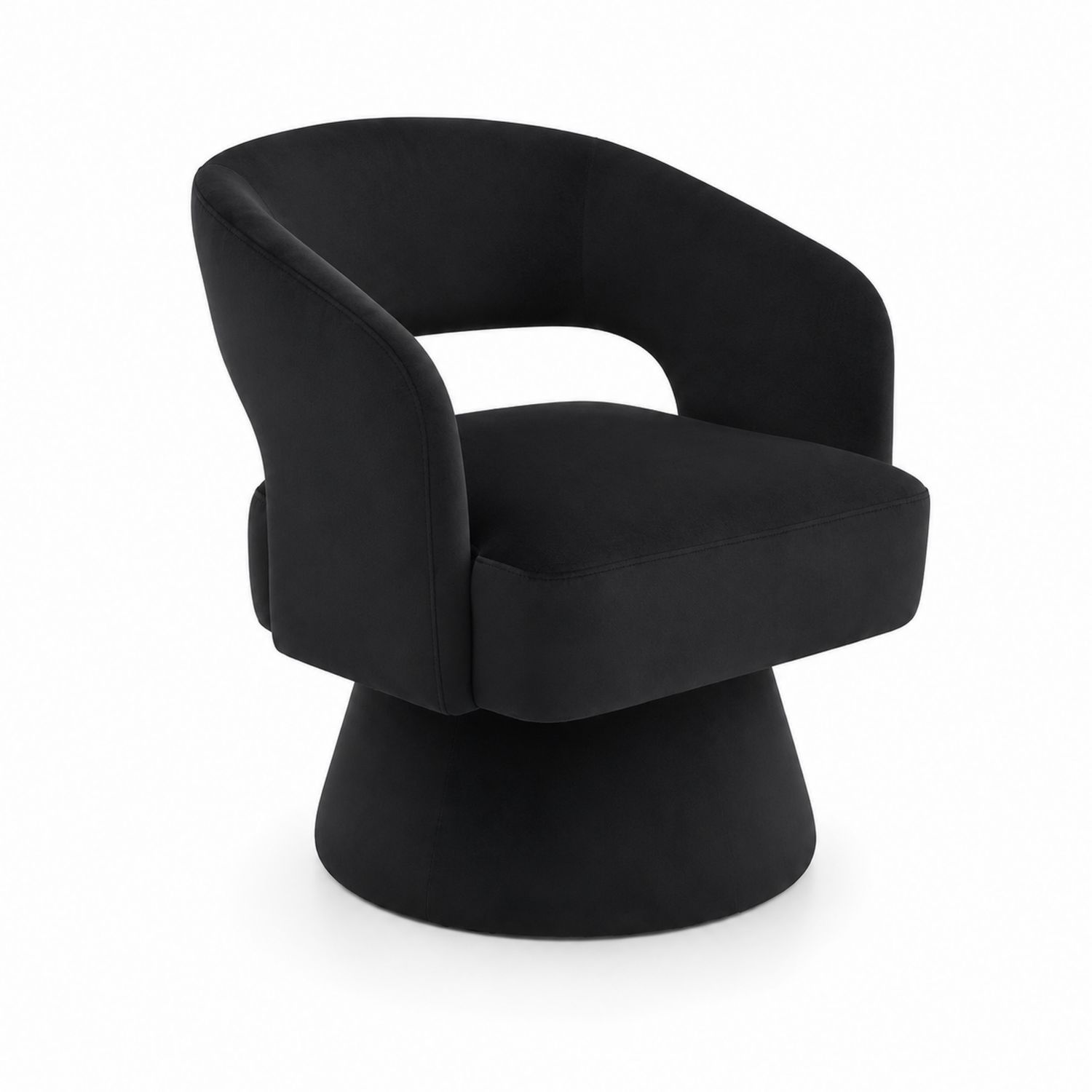 Sedia Girevole in Velluto Nero con Schienale Curvo