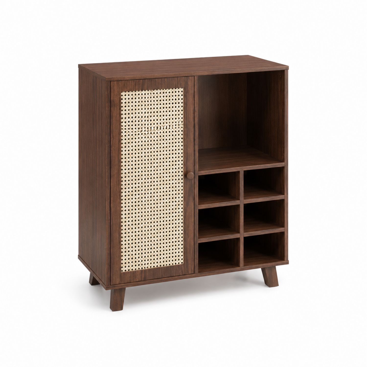 Mobile bar in legno e rattan con scaffali 80x40x100 cm